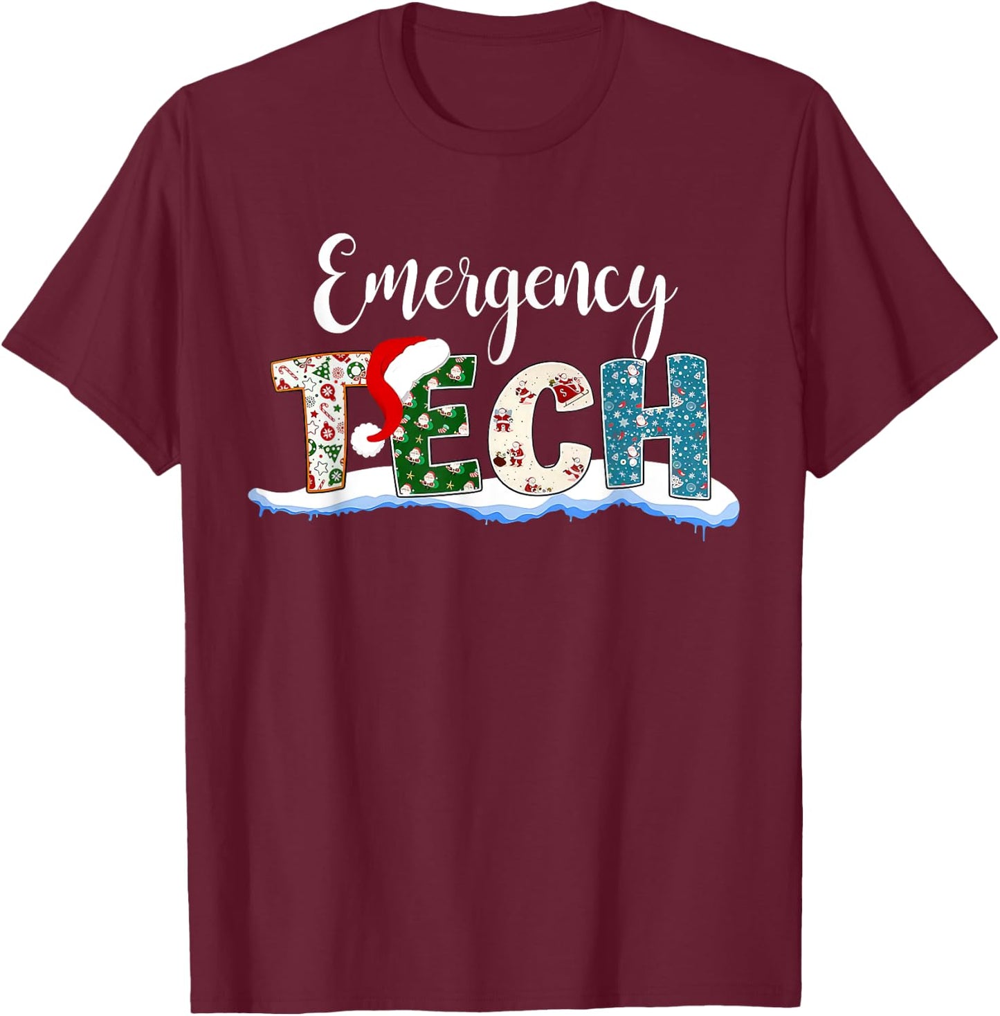 Emergency Tech Santa Hat ER Tech Emergency Room Christmas T-Shirt - T-Shirt | Maroon