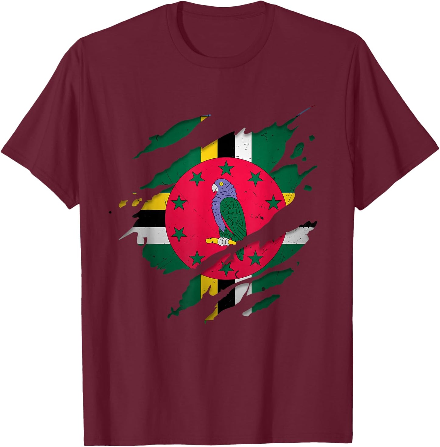 Proud Dominican Shirts | Torn Ripped Dominica Flag T-Shirt - T-Shirt | Maroon