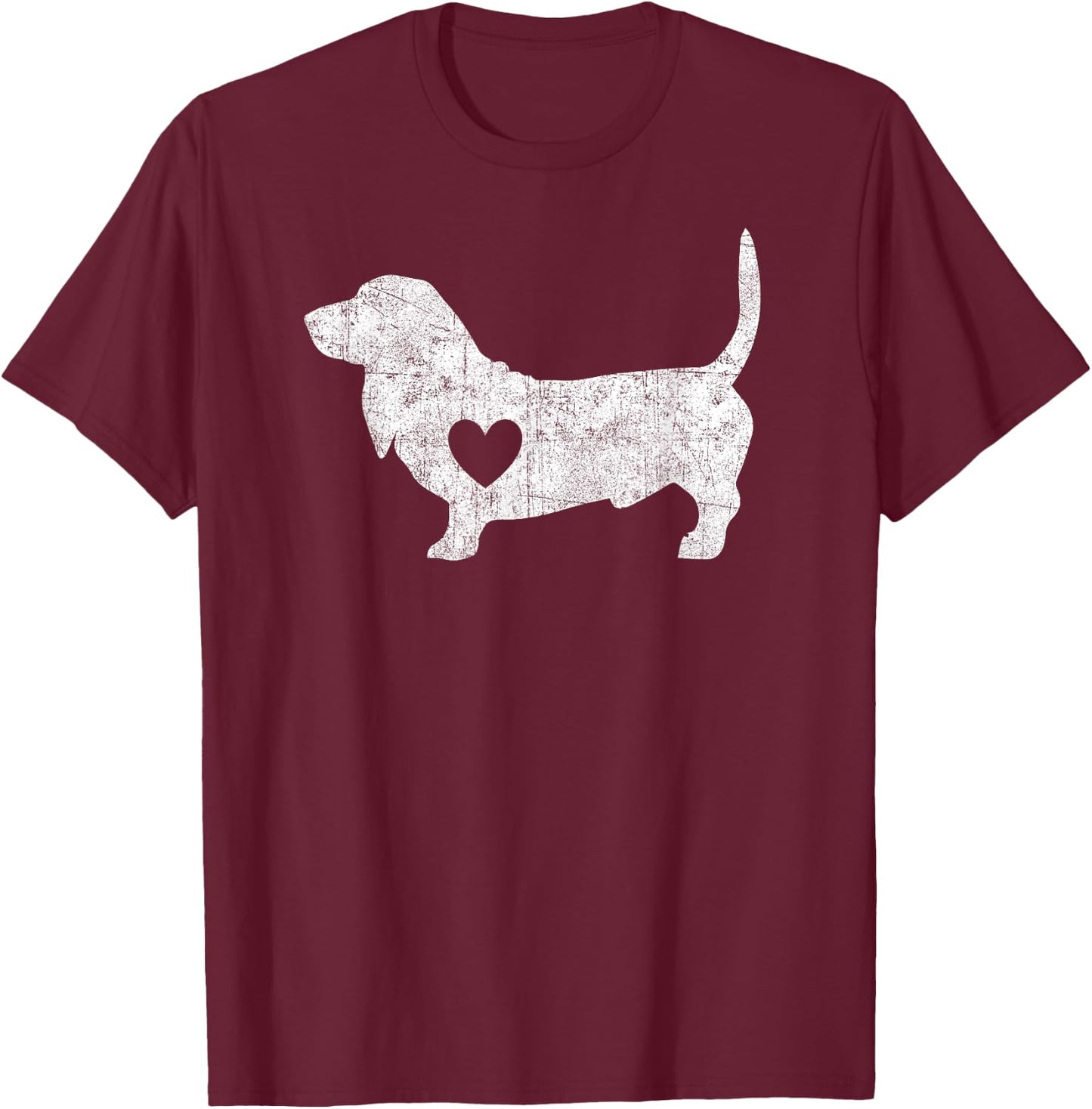 Vintage Basset Hound Heart Silhouette Dog Puppy T-Shirt - T-Shirt | Maroon
