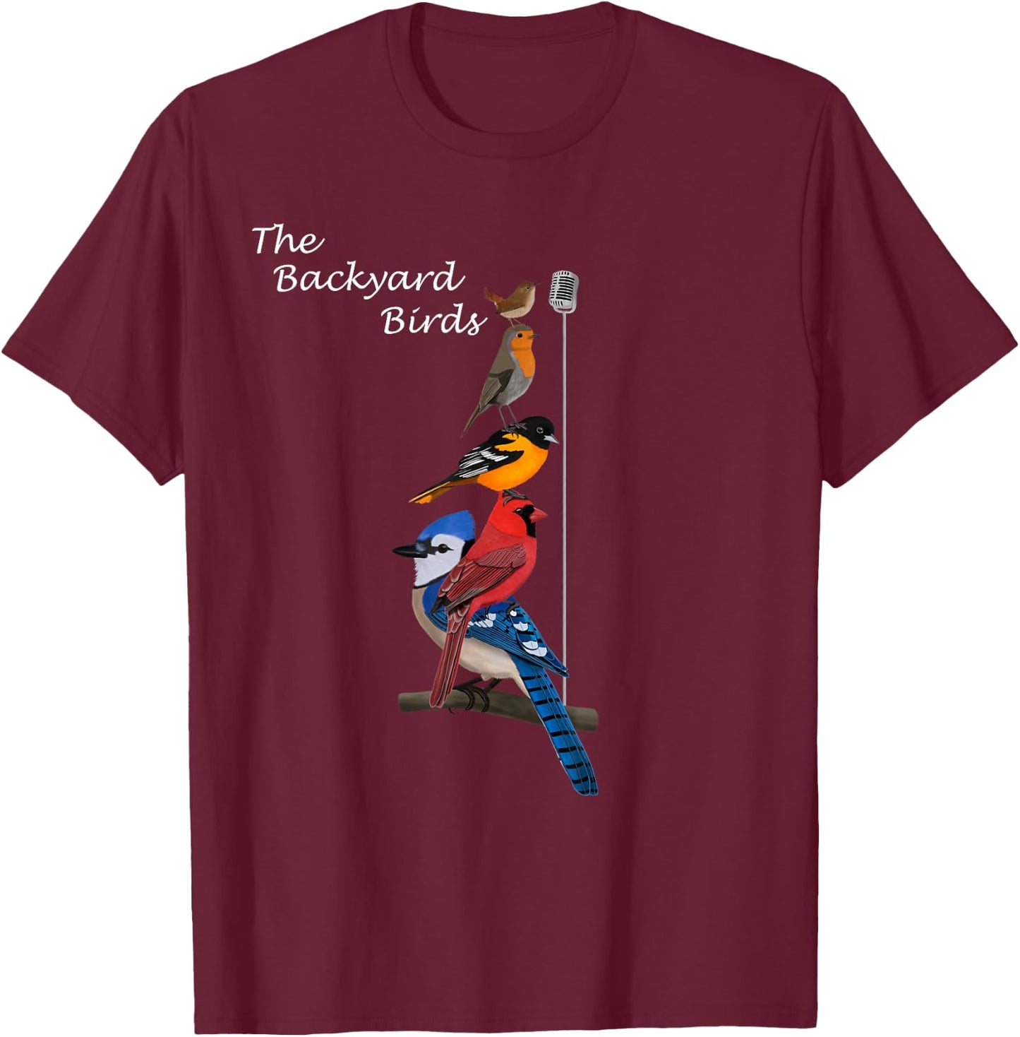 The Backyard Birds Blue Jay Cardinal Wren Bird Birdwatcher T-Shirt - T-Shirt | Maroon
