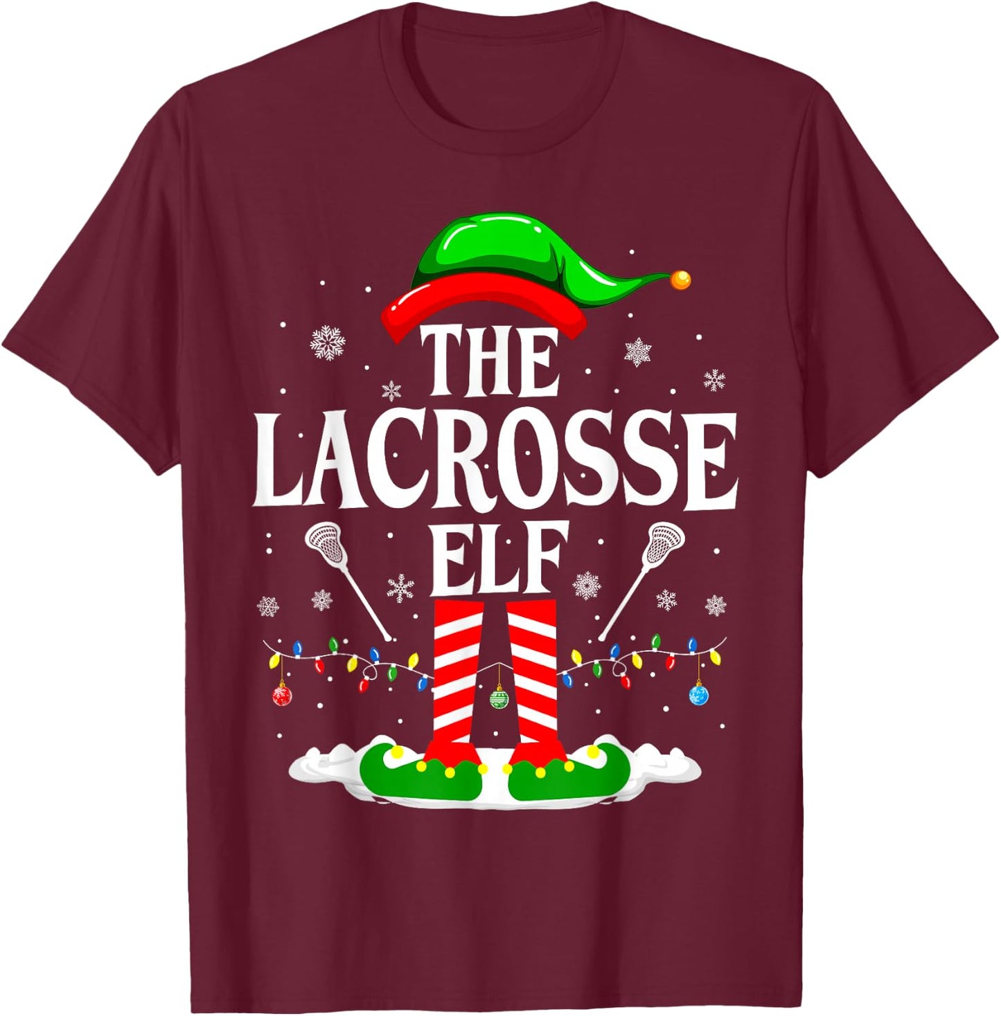 The Lacrosse Elf Funny Matching Xmas Lacrosse Christmas Lax T-Shirt - T-Shirt | Maroon