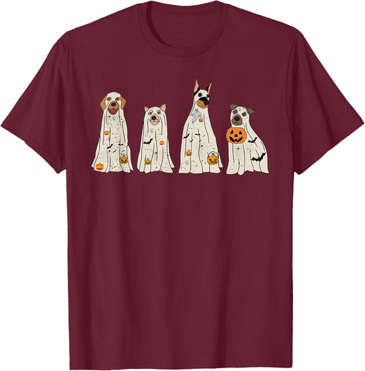 Halloween Ghost Dogs, Dog Treat Or Treating Pumpkin Funny T-Shirt - T-Shirt | Maroon