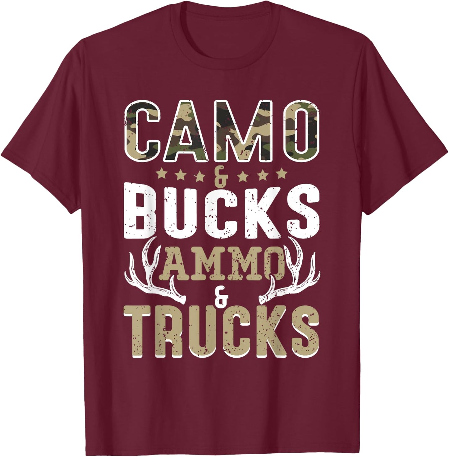 Deer Hunting Women Camo And Bucks Ammo And Trucks T-Shirt - T-Shirt | Maroon