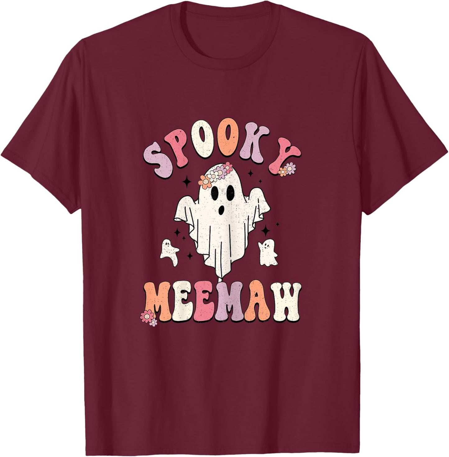 Spooky Meemaw Shirt, Cute Ghost Meemaw Halloween T-Shirt - T-Shirt | Maroon