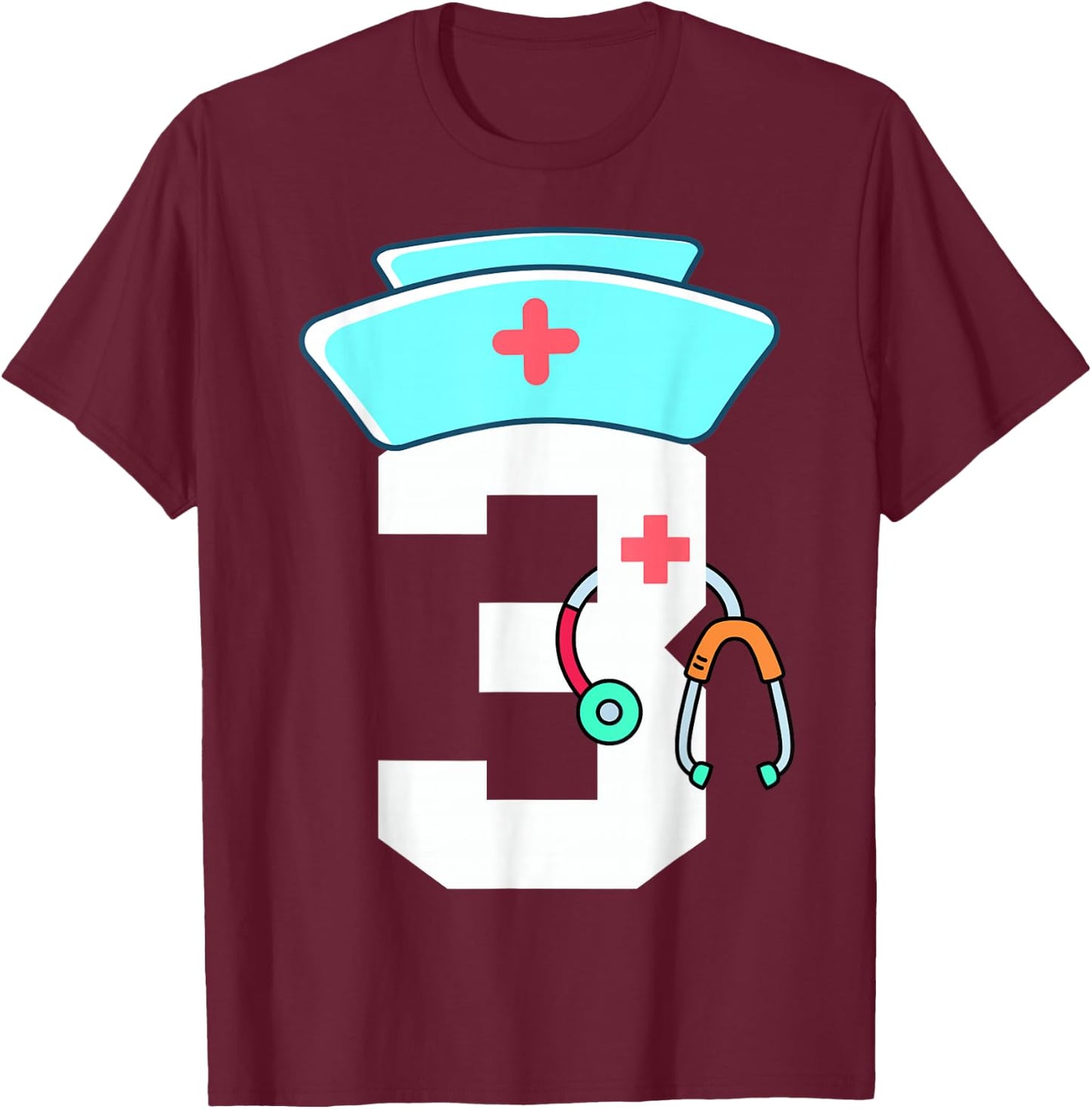 Toddler 3rd Birthday Nurse Doctor Themed Girl Kid 3 Year Old T-Shirt - T-Shirt | Maroon