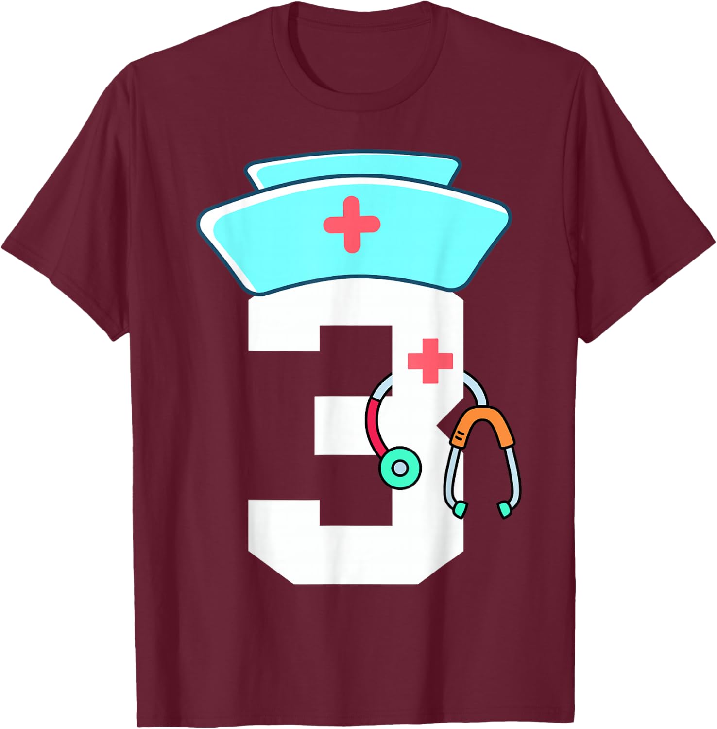 Toddler 3rd Birthday Nurse Doctor Themed Girl Kid 3 Year Old T-Shirt - T-Shirt | Maroon