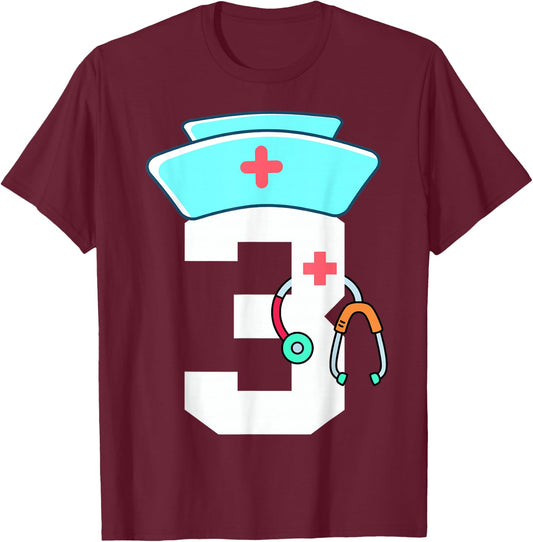 Toddler 3rd Birthday Nurse Doctor Themed Girl Kid 3 Year Old T-Shirt - T-Shirt | Maroon