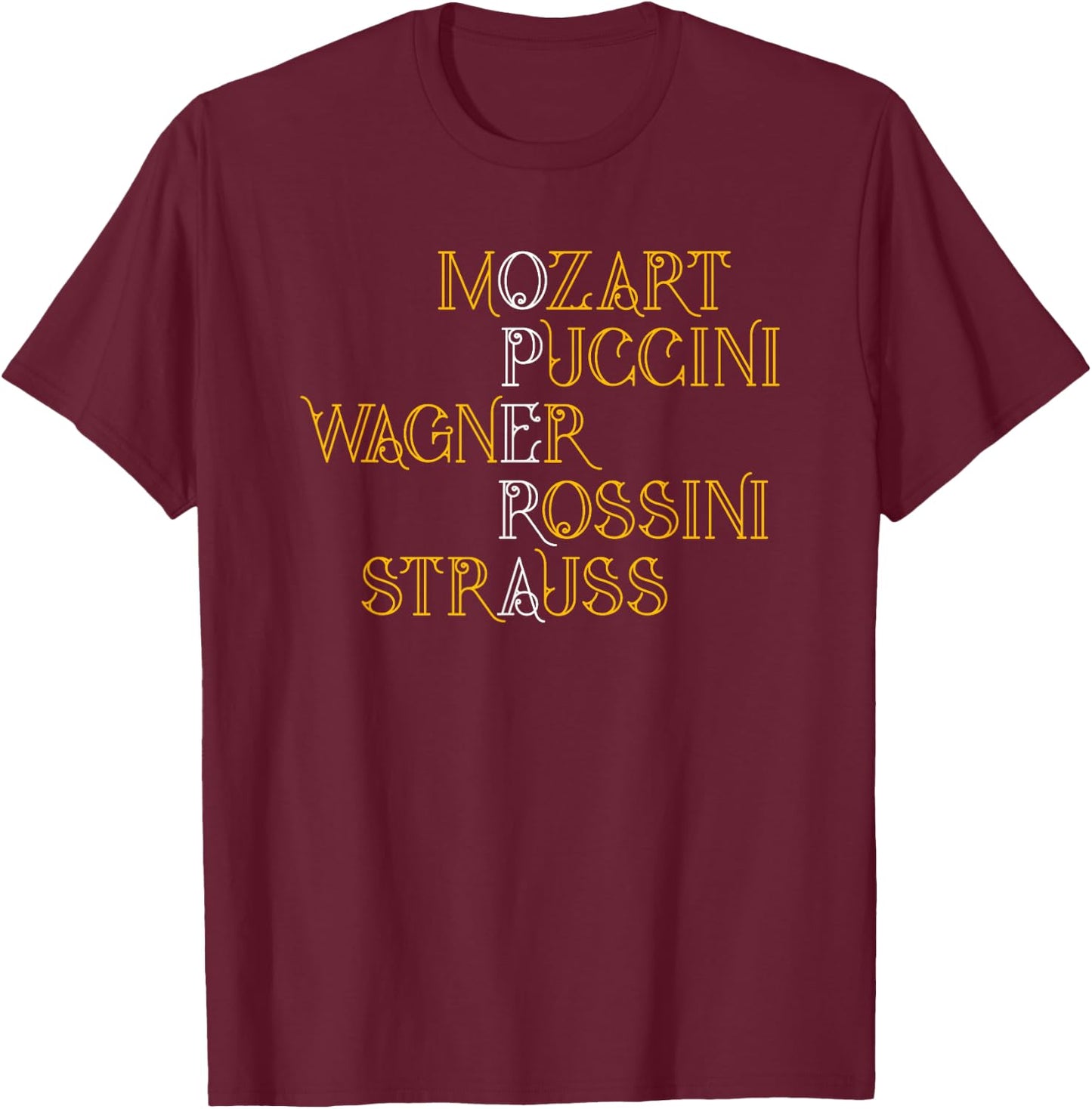 Opera Lover Gear Mozart Puccini Wagner Rossini Strauss T-Shirt - T-Shirt | Maroon