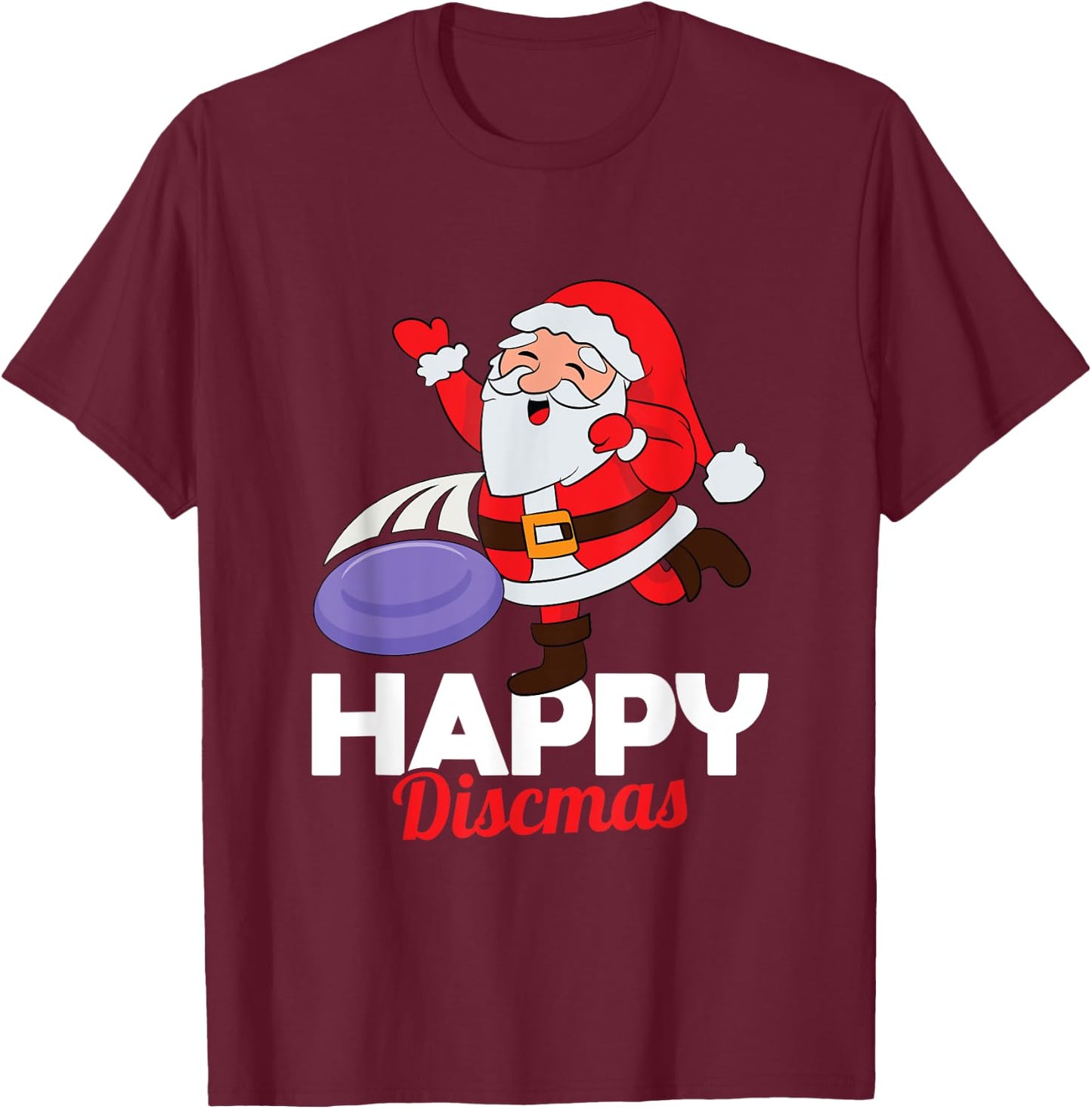 Happy Discmas Ultimate Frisbee Santa Christmas Disc Golf T-Shirt - T-Shirt | Maroon