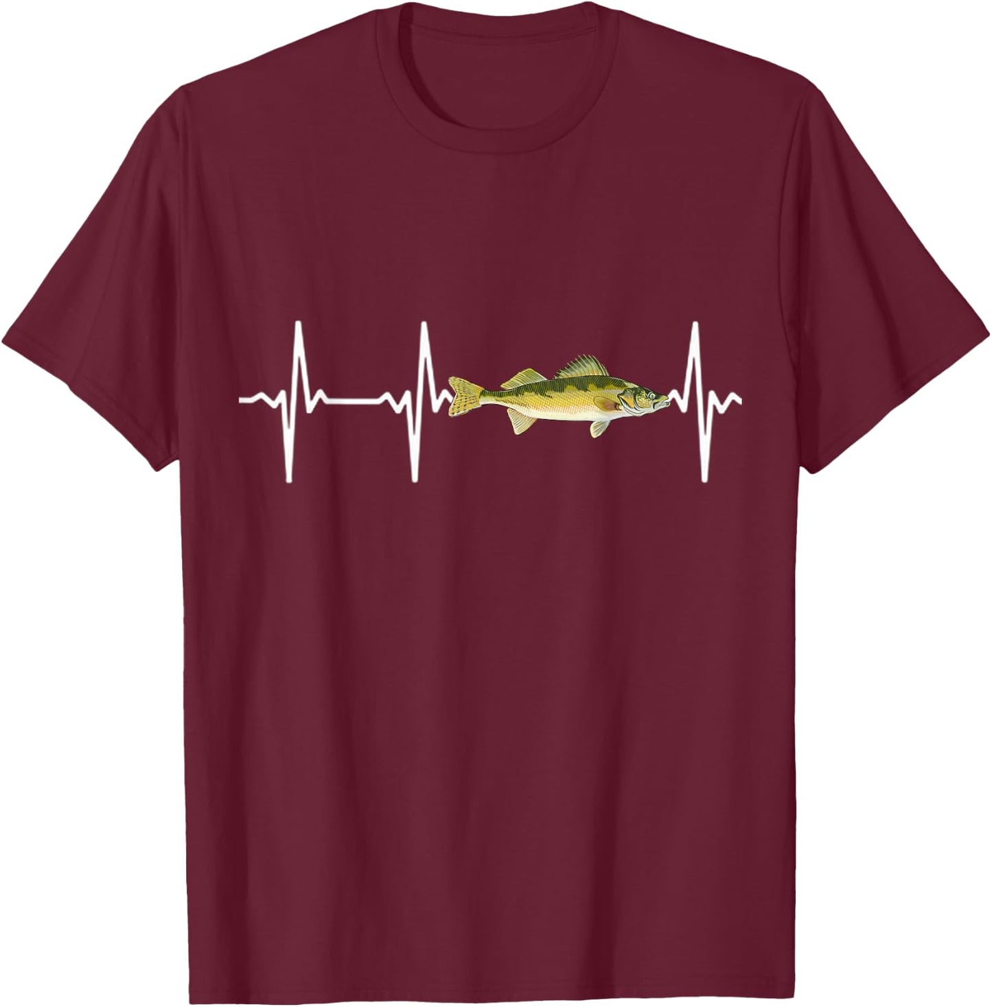 Walleye Heartbeat for Freshwater Fish Fishing Lovers T-Shirt - T-Shirt | Maroon
