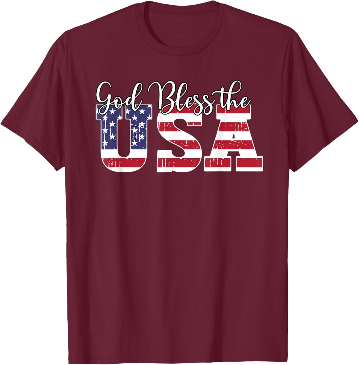 God Bless The USA US Flag Patriotic 4th of July America T-Shirt - T-Shirt | Maroon