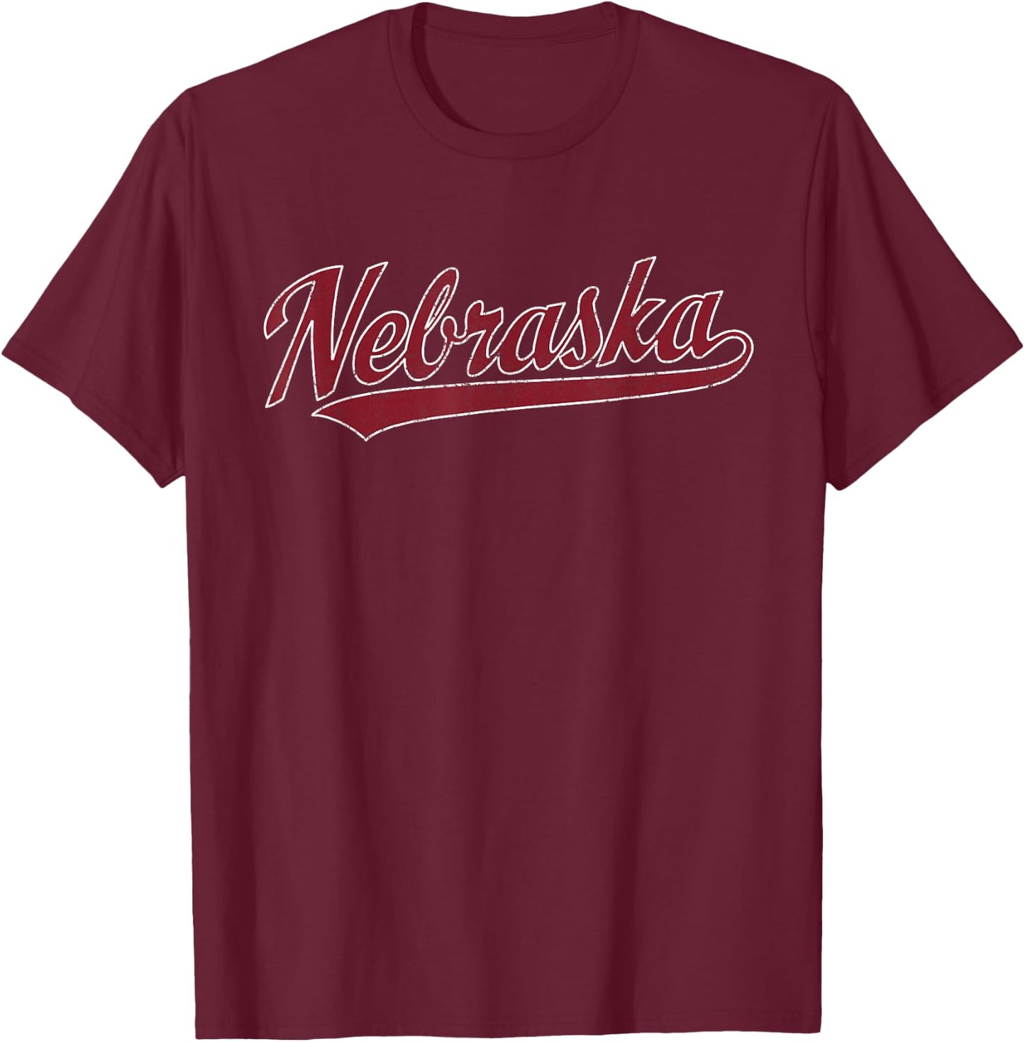 Nebraska NE Vintage Sports Design Retro Script T-Shirt - T-Shirt | Maroon