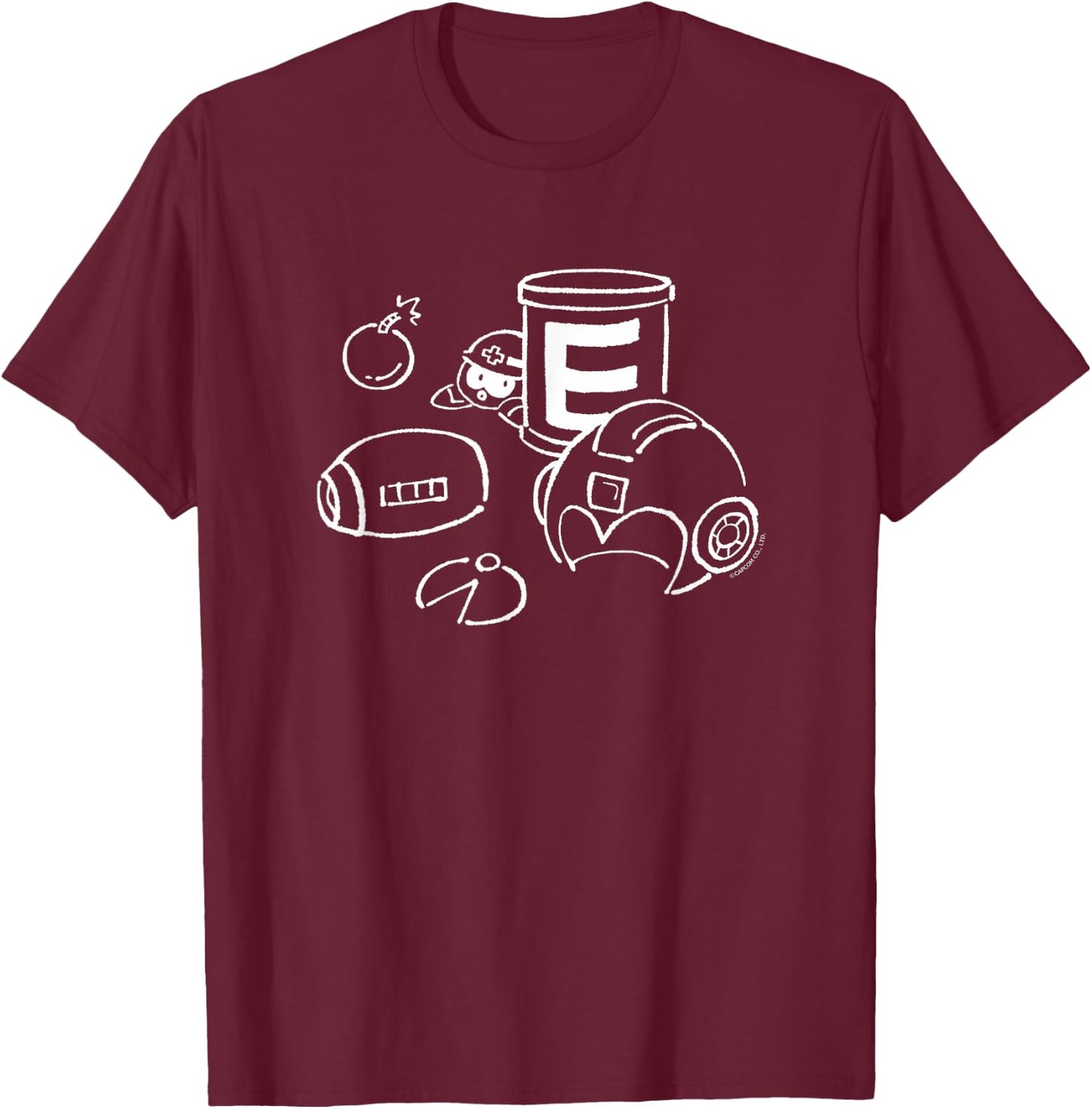 MEGA MAN Line Art (A) T-Shirt - T-Shirt | Maroon
