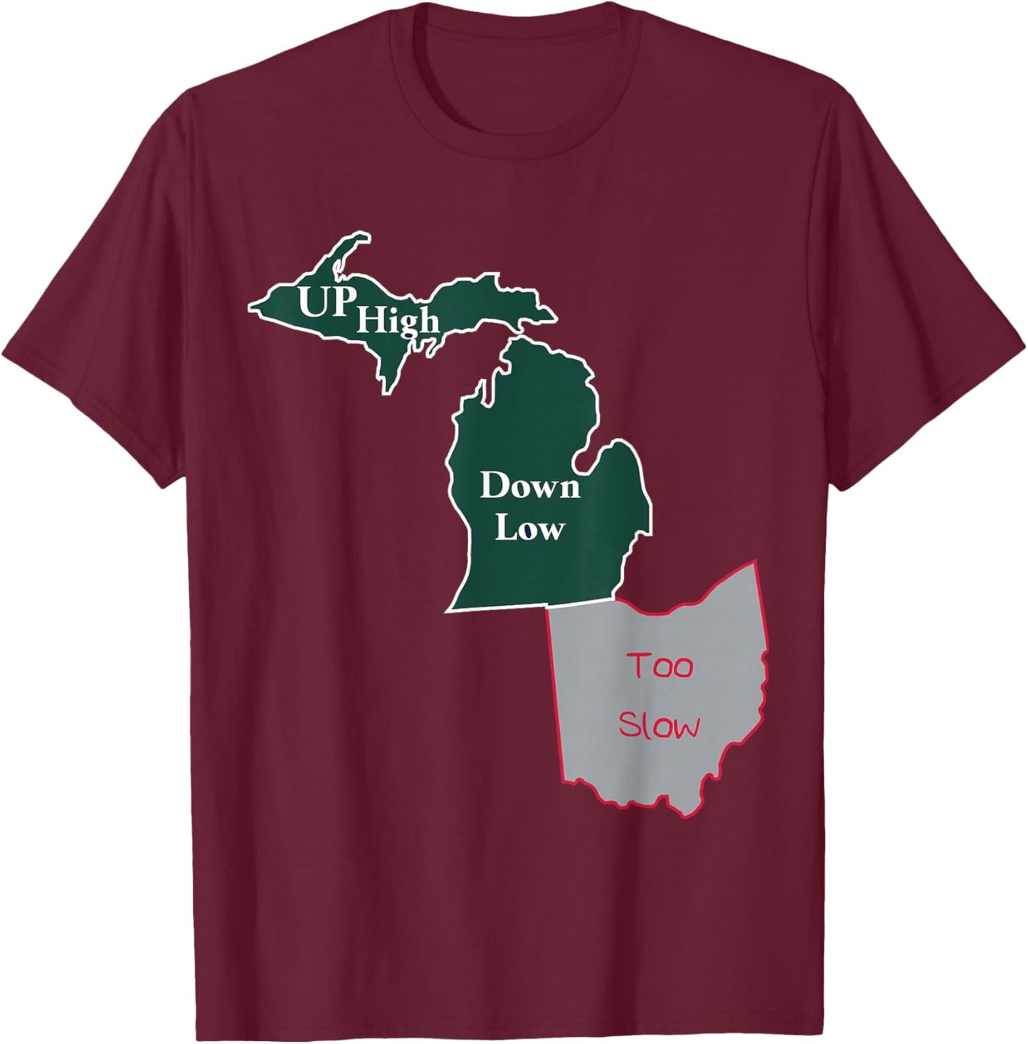 UP High Down Low Too Slow Michigan State vs Ohio T-Shirt - T-Shirt | Maroon