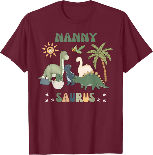 Nannysaurus T Rex Dinosaur Nanny Saurus Family Matching T-Shirt - T-Shirt | Maroon