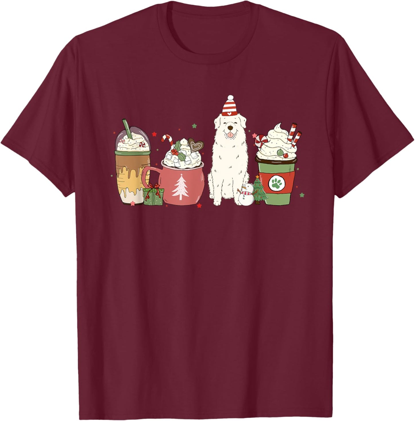 Great Pyrenees Coffee Latte Winter Christmas Dog Mom Holiday T-Shirt - T-Shirt | Maroon