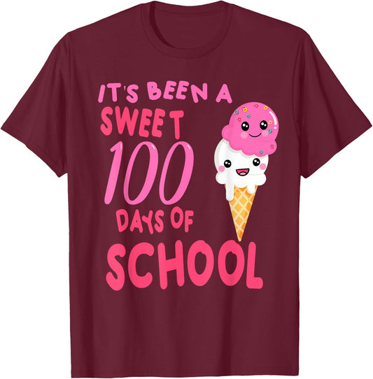 Ice Cream Cone 100 Days Of School Teacher T-Shirt - T-Shirt | Maroon