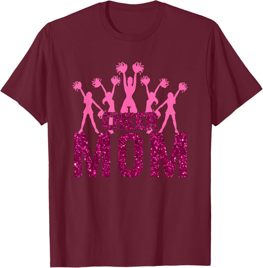 Cheer Mom Pink Color Cheerleader Girls Cheerleading Woman T-Shirt - T-Shirt | Maroon