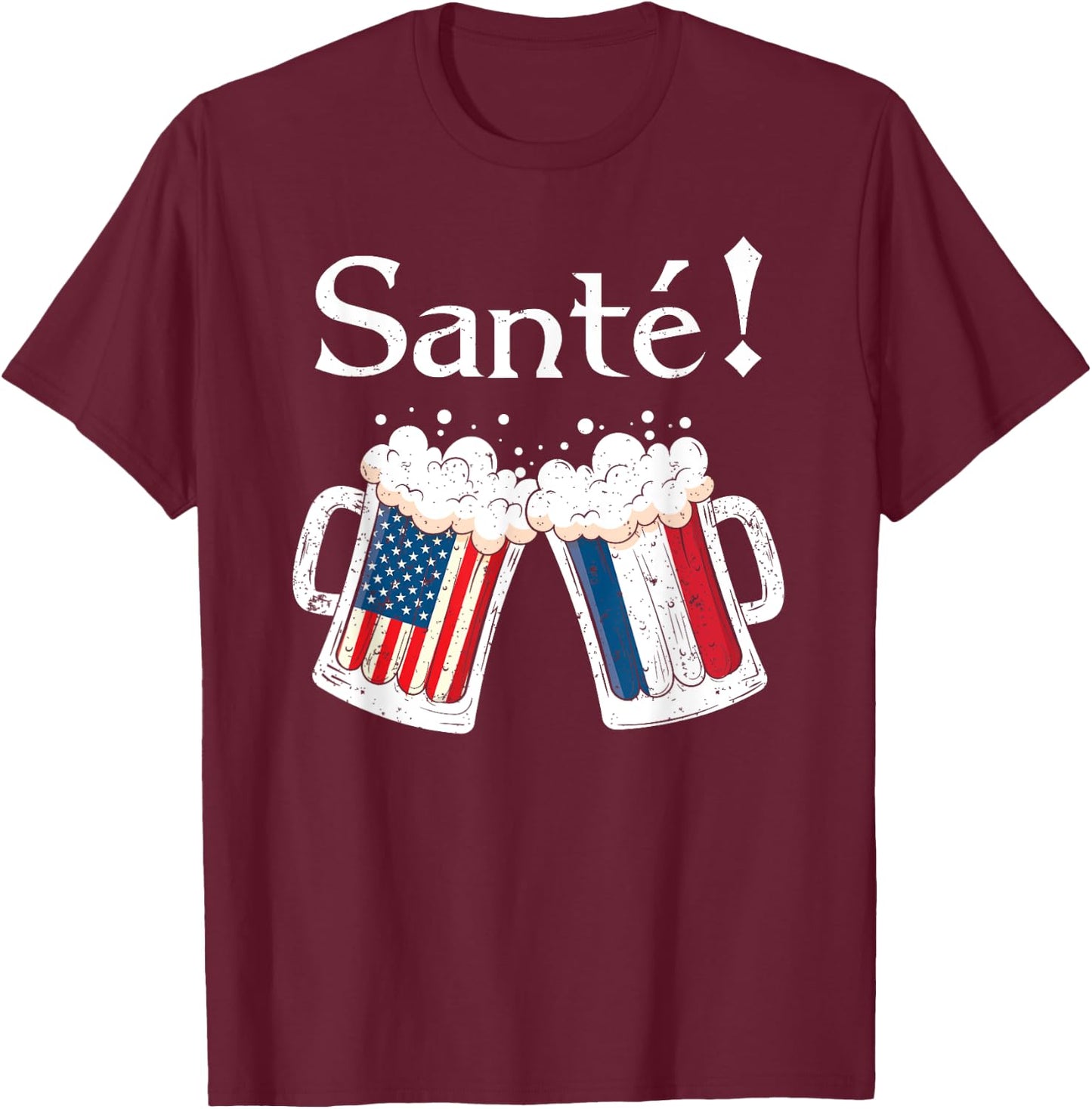 Santé Shirt Men Women French American Flag Beer Mug Cheers T-Shirt - T-Shirt | Maroon