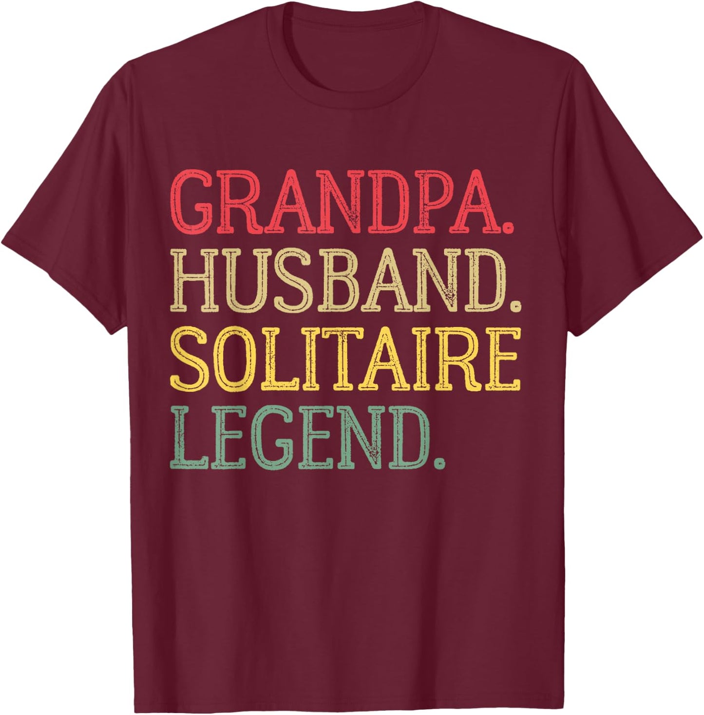 Grandpa Husband Solitaire Legend Vintage Solitaire Game T-Shirt - T-Shirt | Maroon