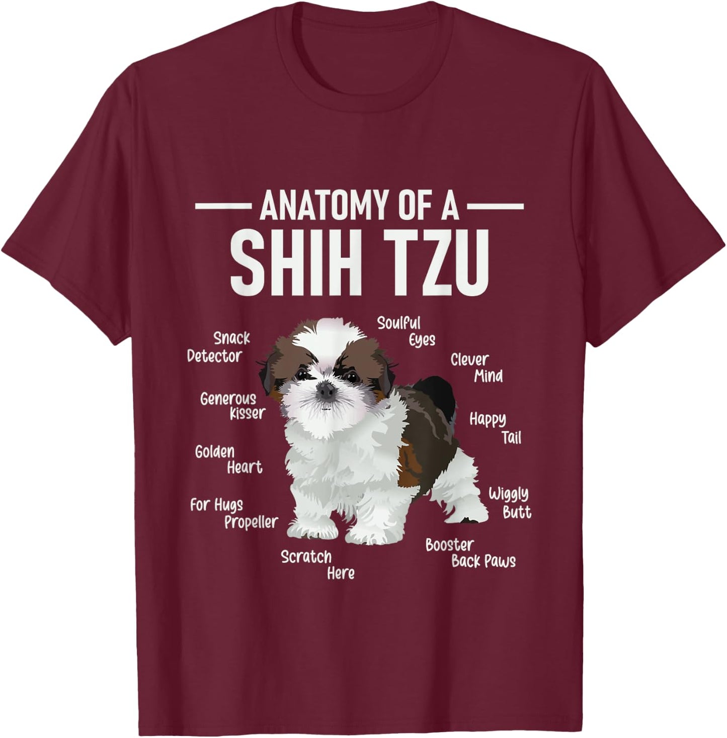 Anatomy Of Shih Tzu - Animal Dog Breeder Canine Lover T-Shirt - T-Shirt | Maroon