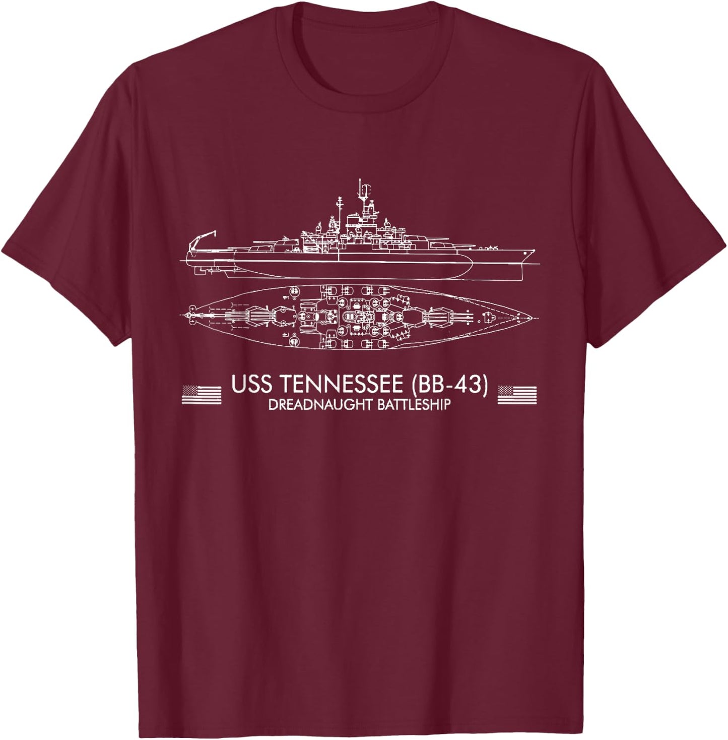 USS Tennessee (BB-43) dreadnought battleship T-Shirt - T-Shirt | Maroon