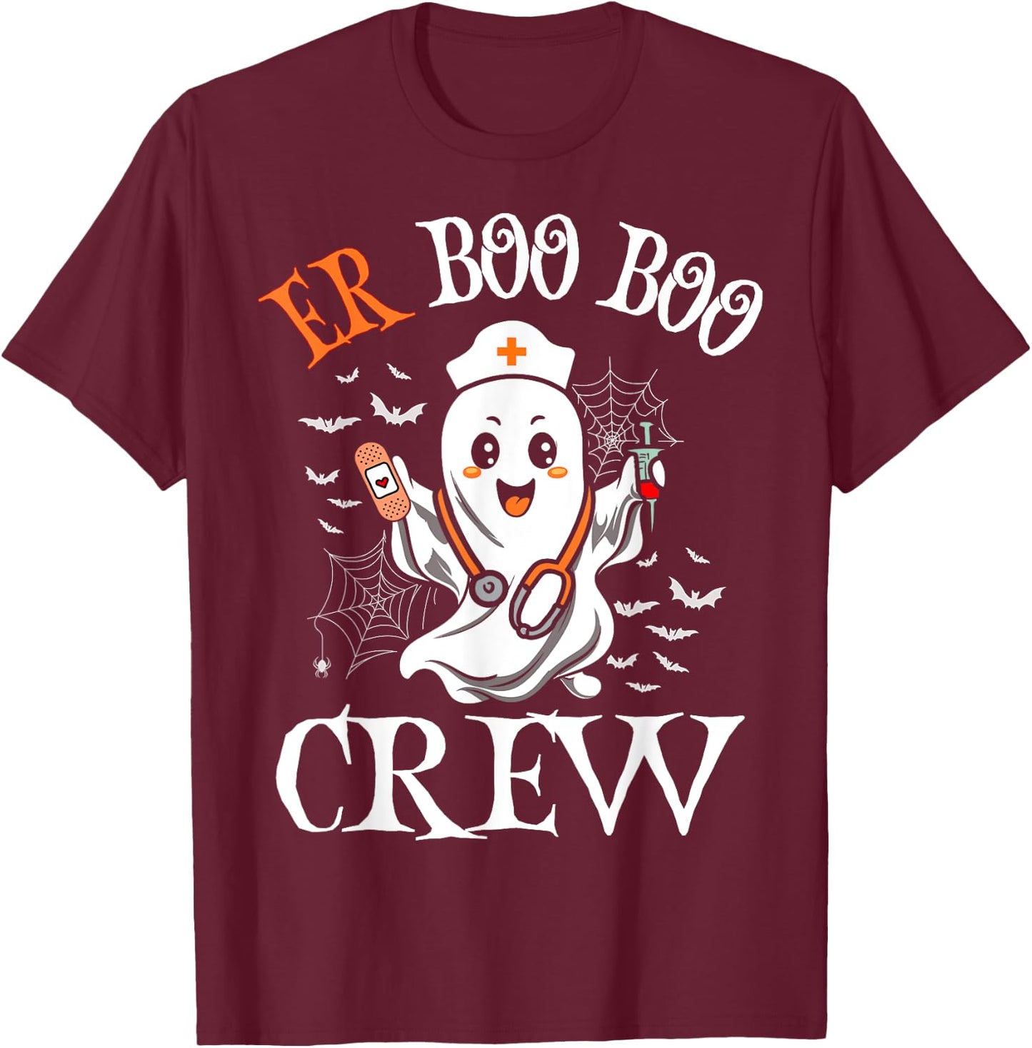 ER Nurse Boo Crew Vintage Halloween Emergency Room Nurse T-Shirt - T-Shirt | Maroon