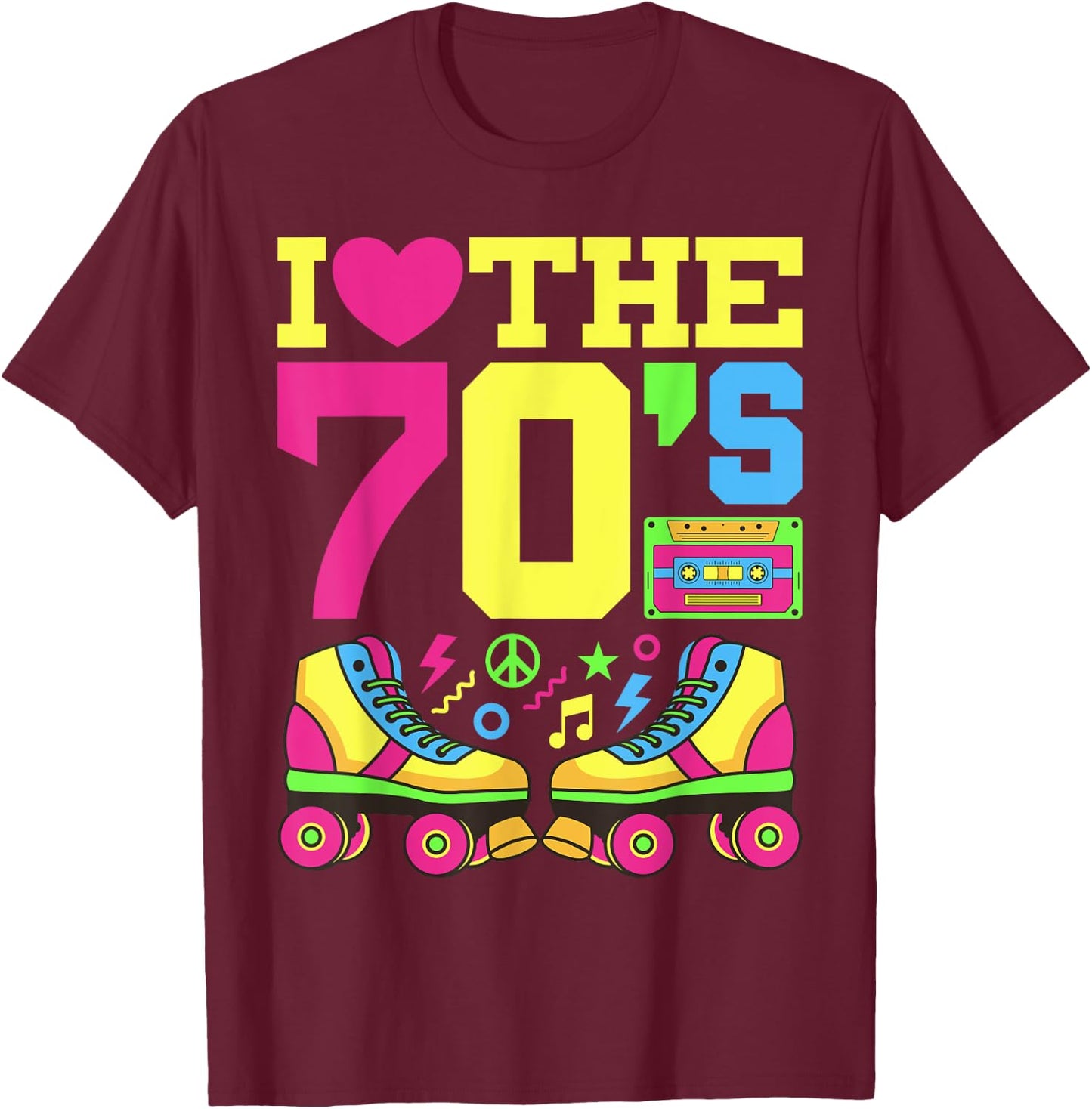 Heart 70s 1970s Fashion Theme Party Outfit Seventies Costume T-Shirt - T-Shirt | Maroon
