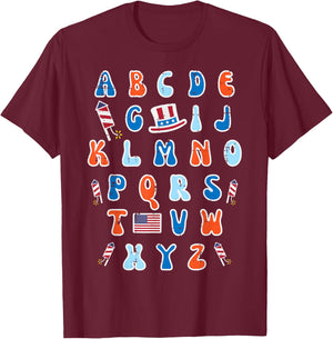 4th Of July Abc Alphabet Patriotic Preschool Teacher Women T-Shirt - T-Shirt | Maroon