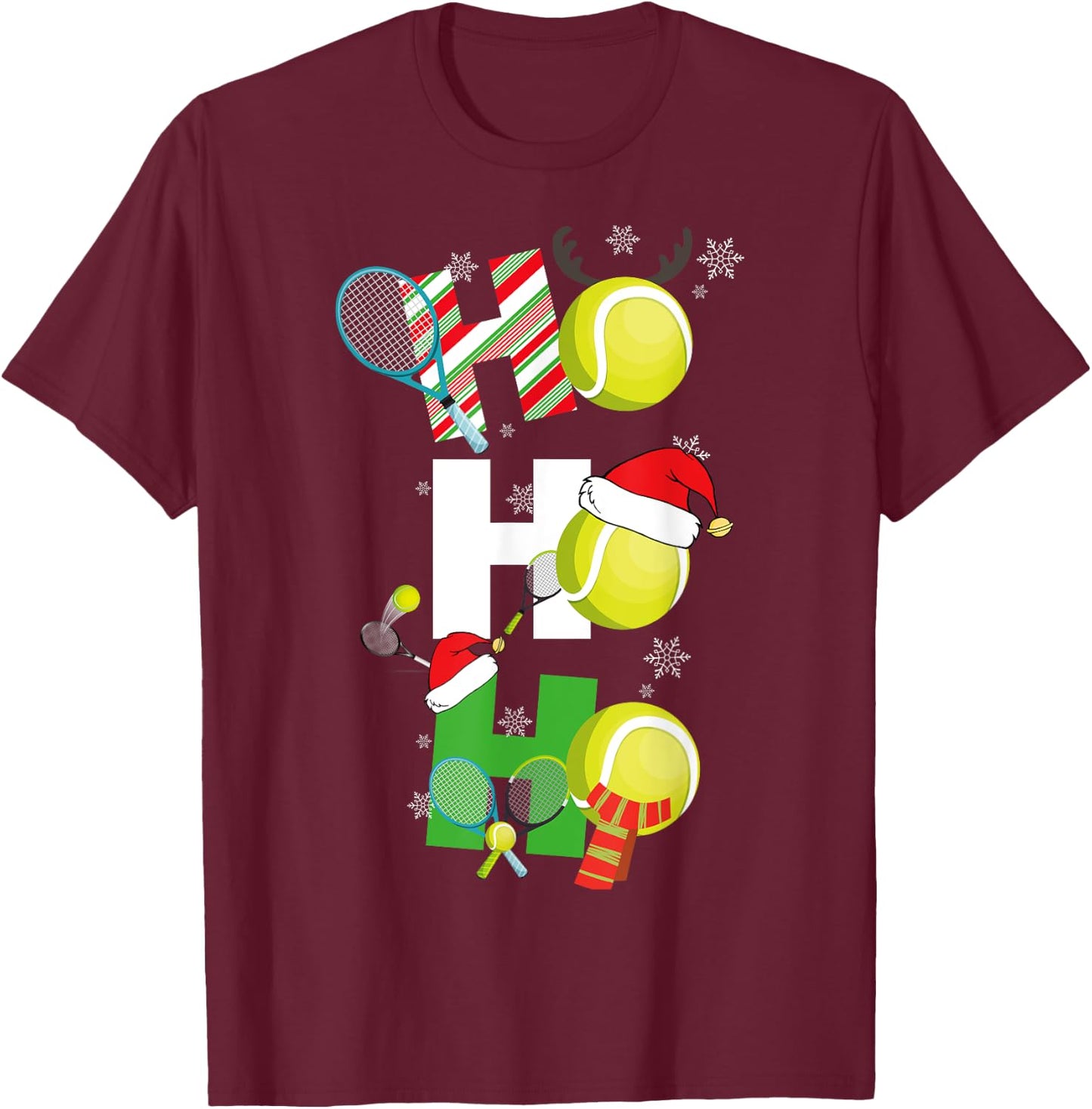 Funny Christmas Tennis Pajamas Player Matching Racket Xmas T-Shirt - T-Shirt | Maroon