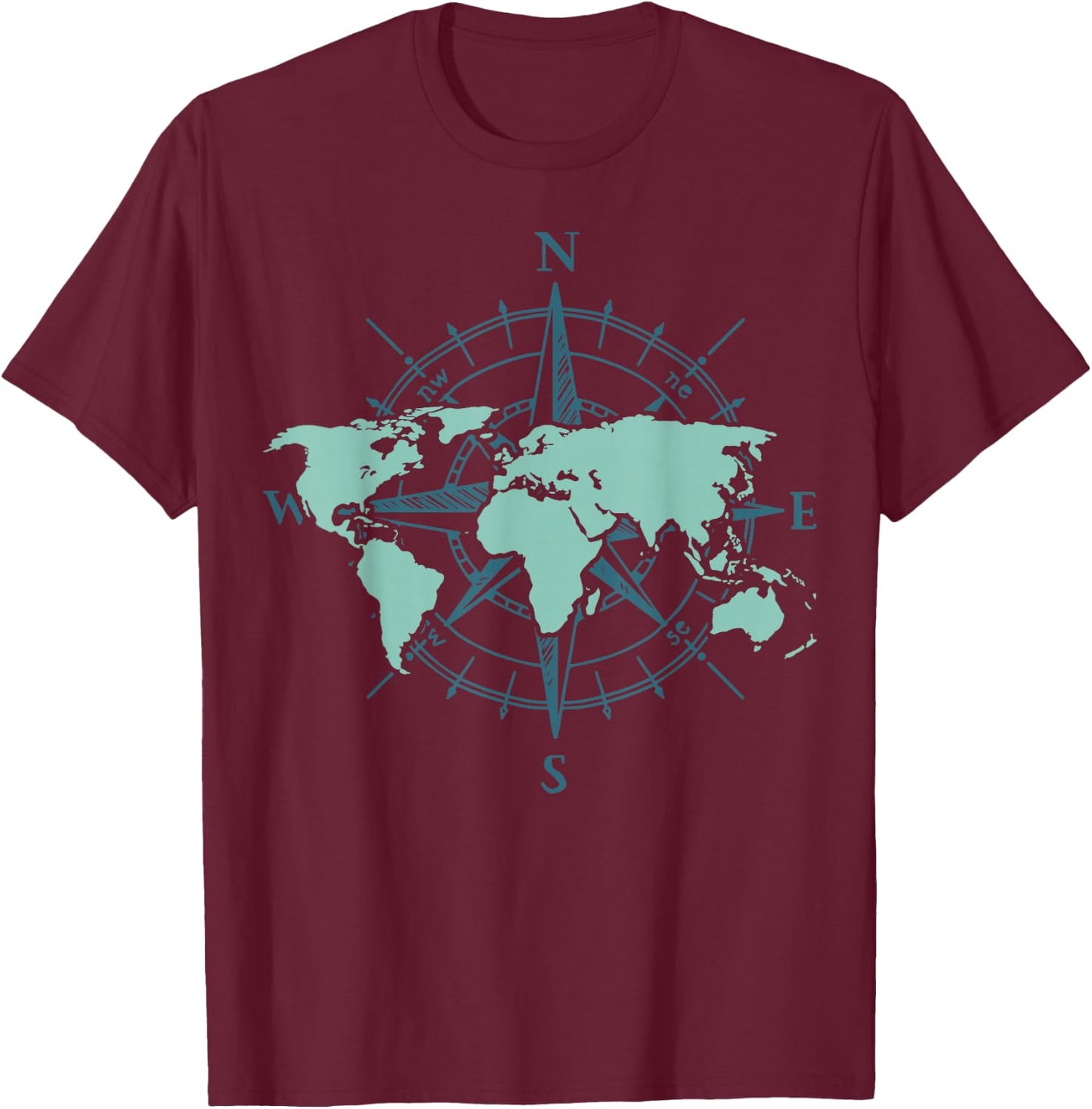 Cartography Traveler Travelling Compass World Map Small T-Shirt - T-Shirt | Maroon