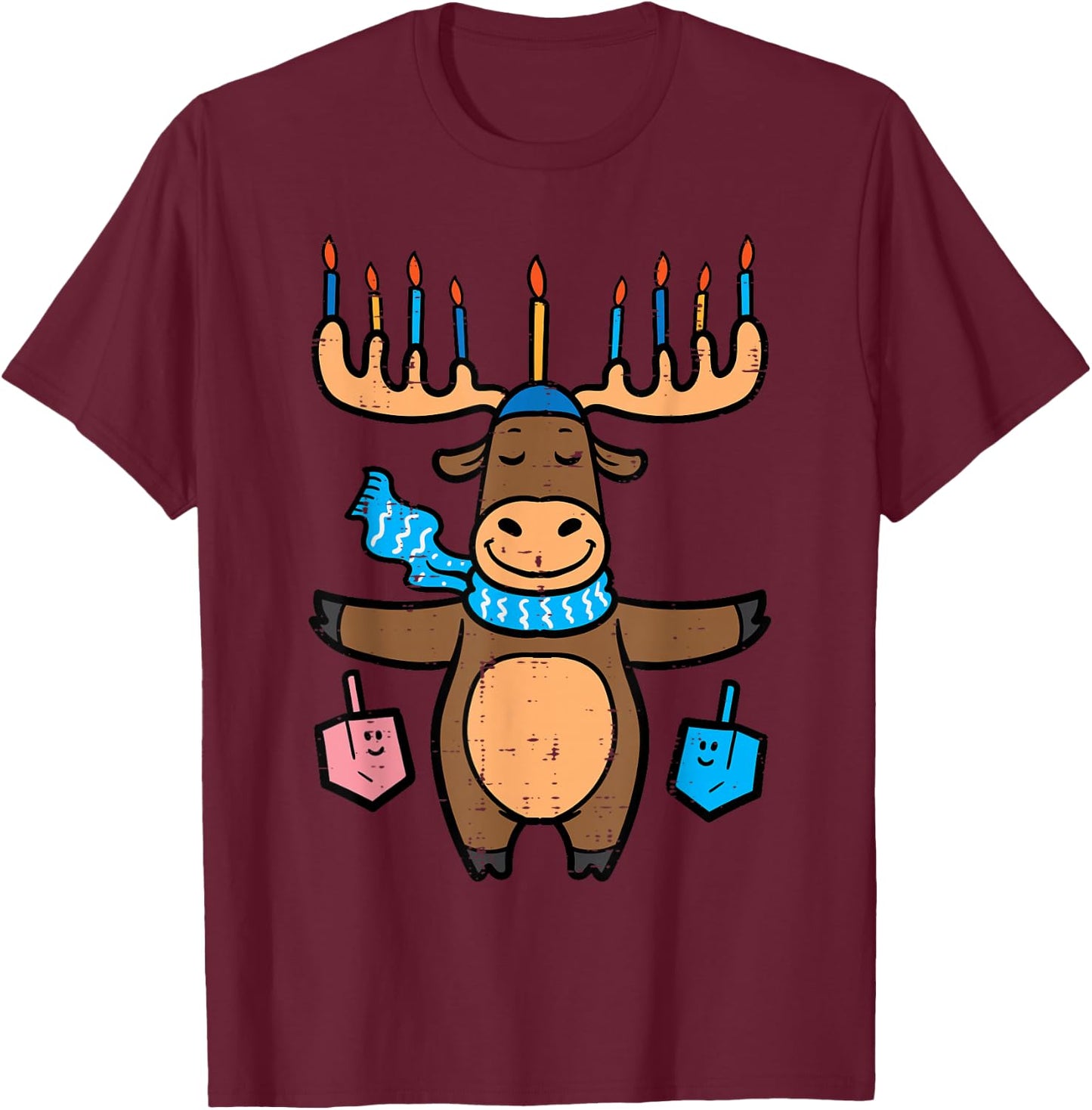 Hanukkah Moose Menorah Antler Chanukah Boys Kids Women Men T-Shirt - T-Shirt | Maroon