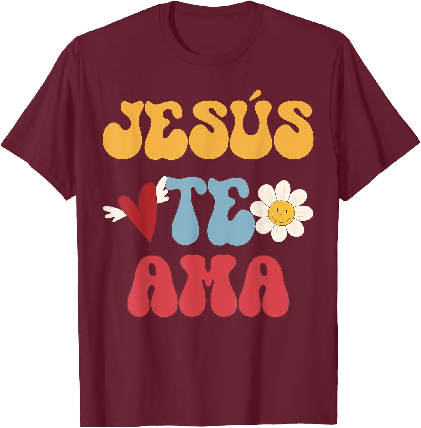 Groovy Spanish, Jesus Loves You Christian 70's Hippie T-Shirt - T-Shirt | Maroon
