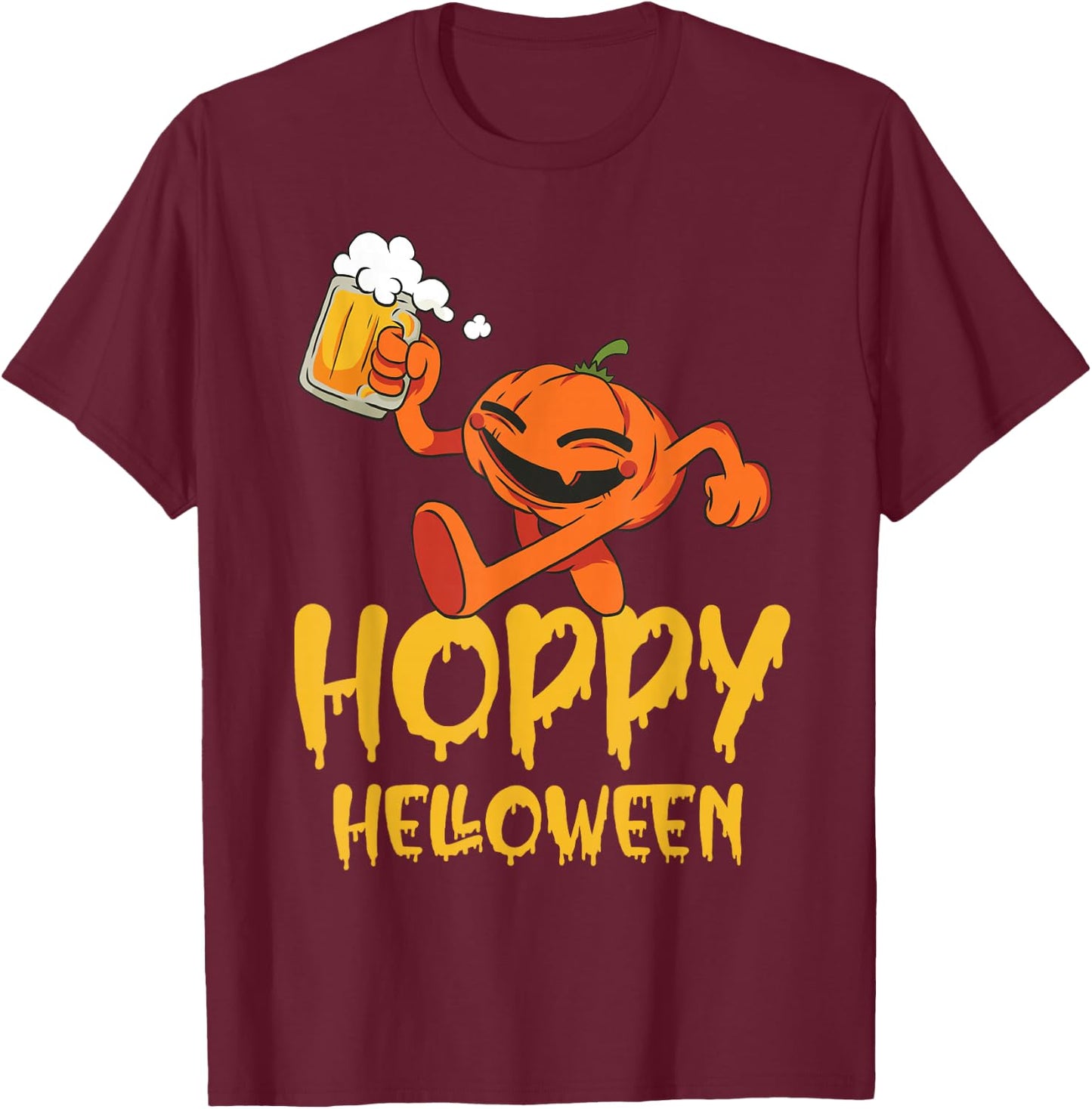 Pumpkin with Beer Mug Funny Hoppy Halloween T-Shirt - T-Shirt | Maroon