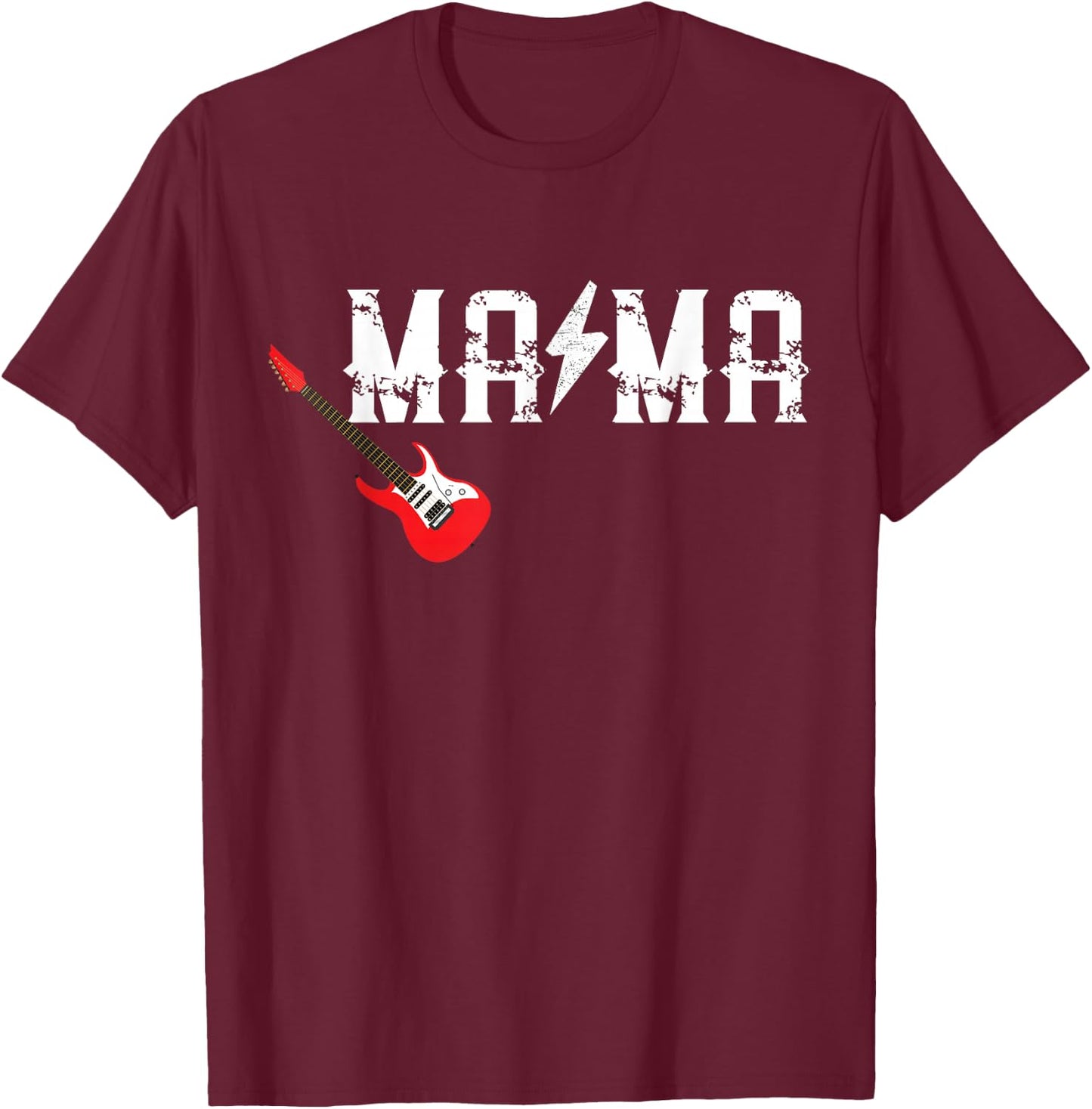 Mama Rockin One Birthday Family Matching Rock Guitar T-Shirt - T-Shirt | Maroon