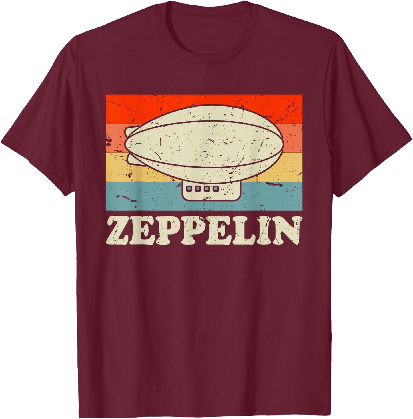 Zeppelin Retro Vintage Sunset 70s 80s Distressed Dirigible T-Shirt - T-Shirt | Maroon
