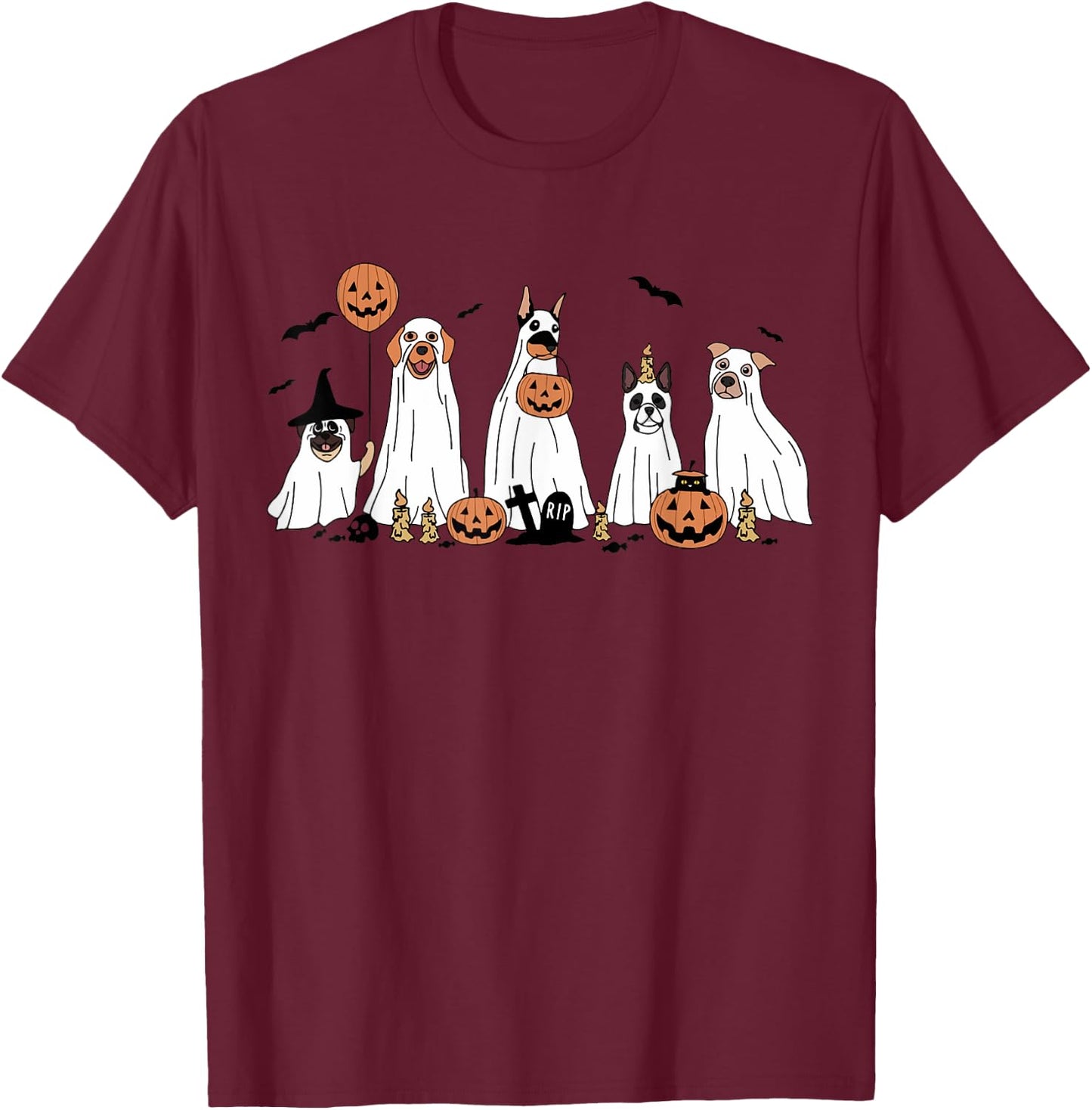 Funny Cute boo Spooky Dogs Luv Dressed as Ghosts T-Shirt - T-Shirt | Maroon