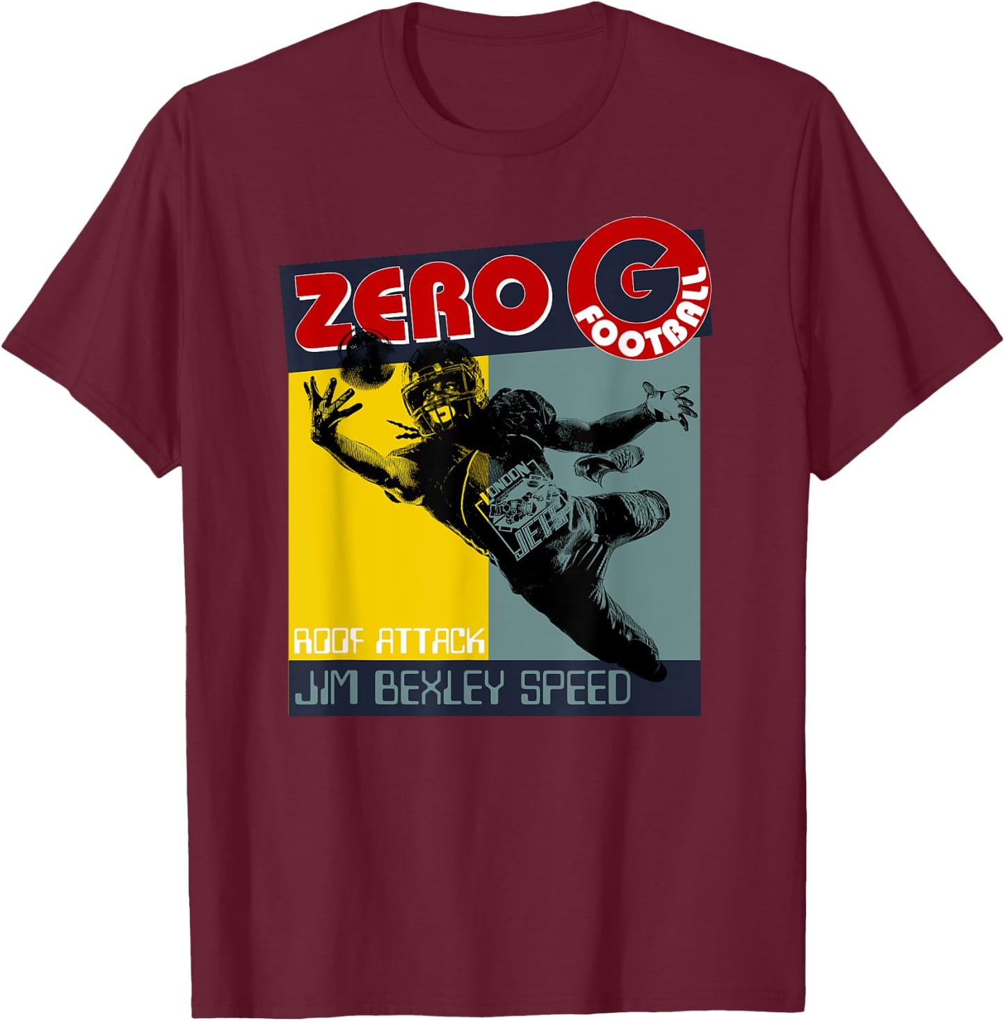 Jim Bexley Speed London Jets Zero Gee Football Roof Attack T-Shirt - T-Shirt | Maroon