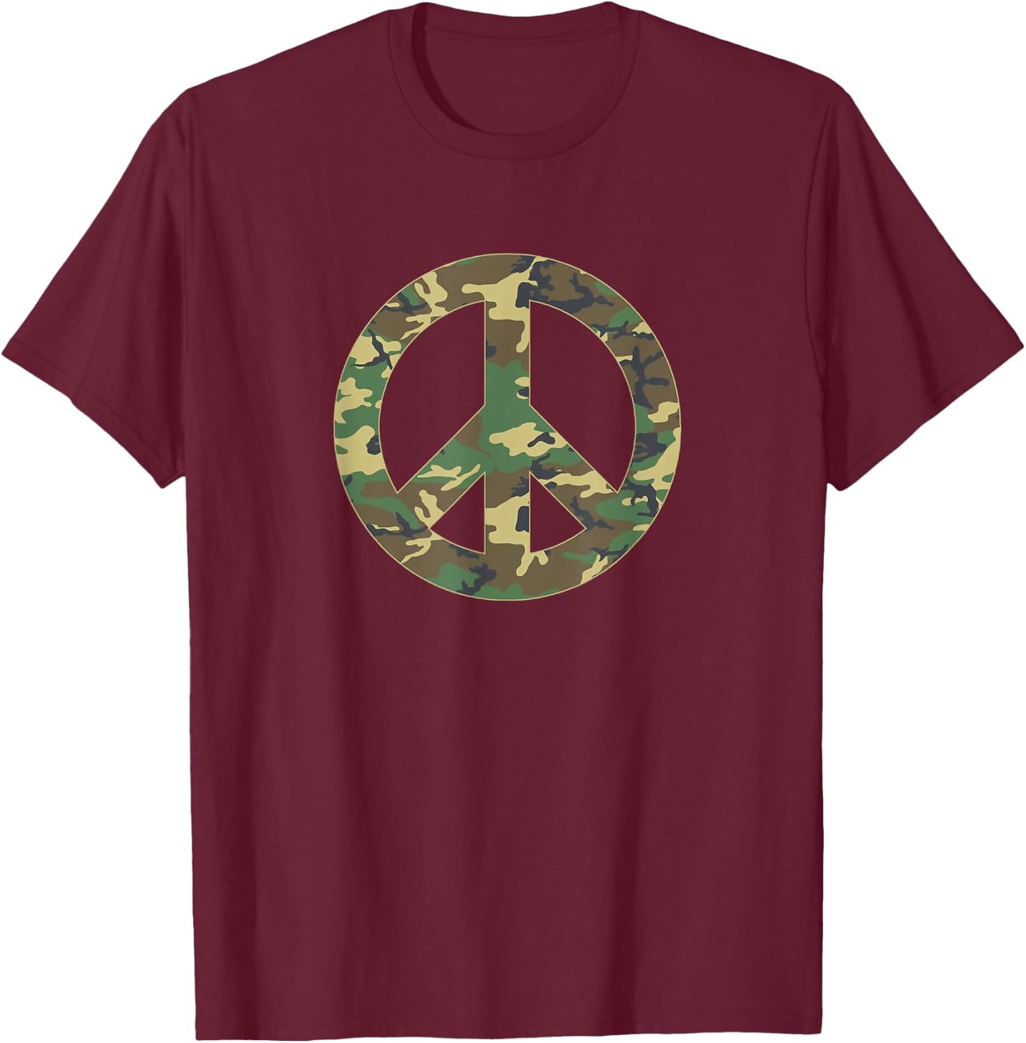 Camo Peace Sign Symbol Camouflage Women Adults T-Shirt - T-Shirt | Maroon