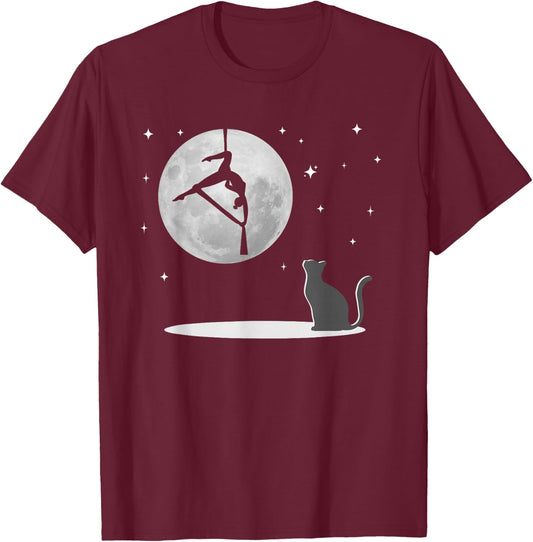 Fly Aerial Yoga Hammock Silks, Stars and Moon Cat, Cat Lover T-Shirt - T-Shirt | Maroon