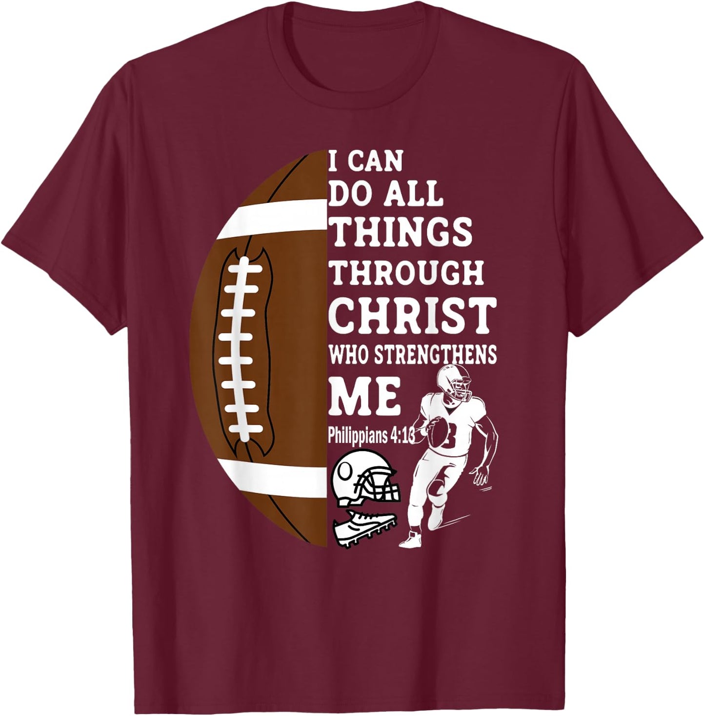 Motivational Bible Verse Christian Gifts Football T-Shirt - T-Shirt | Maroon