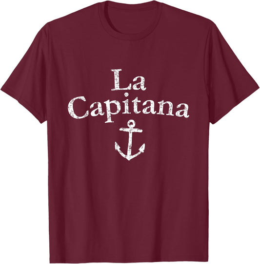 La Capitana (Vintage White) Sailing & Boating Captain T-Shirt - T-Shirt | Maroon
