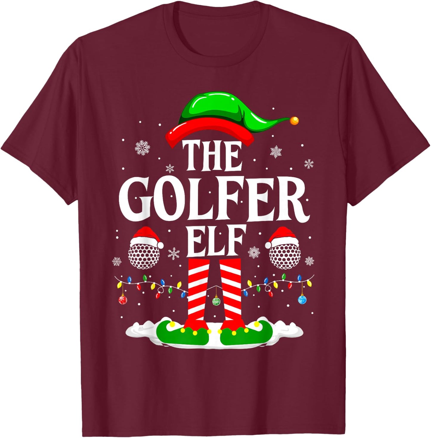 The Golfer Elf Funny Matching Xmas Golfing Christmas Golf T-Shirt - T-Shirt | Maroon