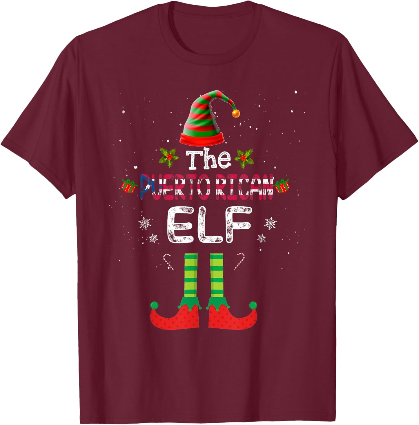 Puerto Rican Elf Group Matching Family Christmas Outfit Set T-Shirt - T-Shirt | Maroon