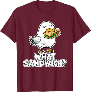 Cartoon Gull Wear To Beach What Sandwich? Funny Seagull Men Women Girls Kids T-Shirt - T-Shirt | Maroon