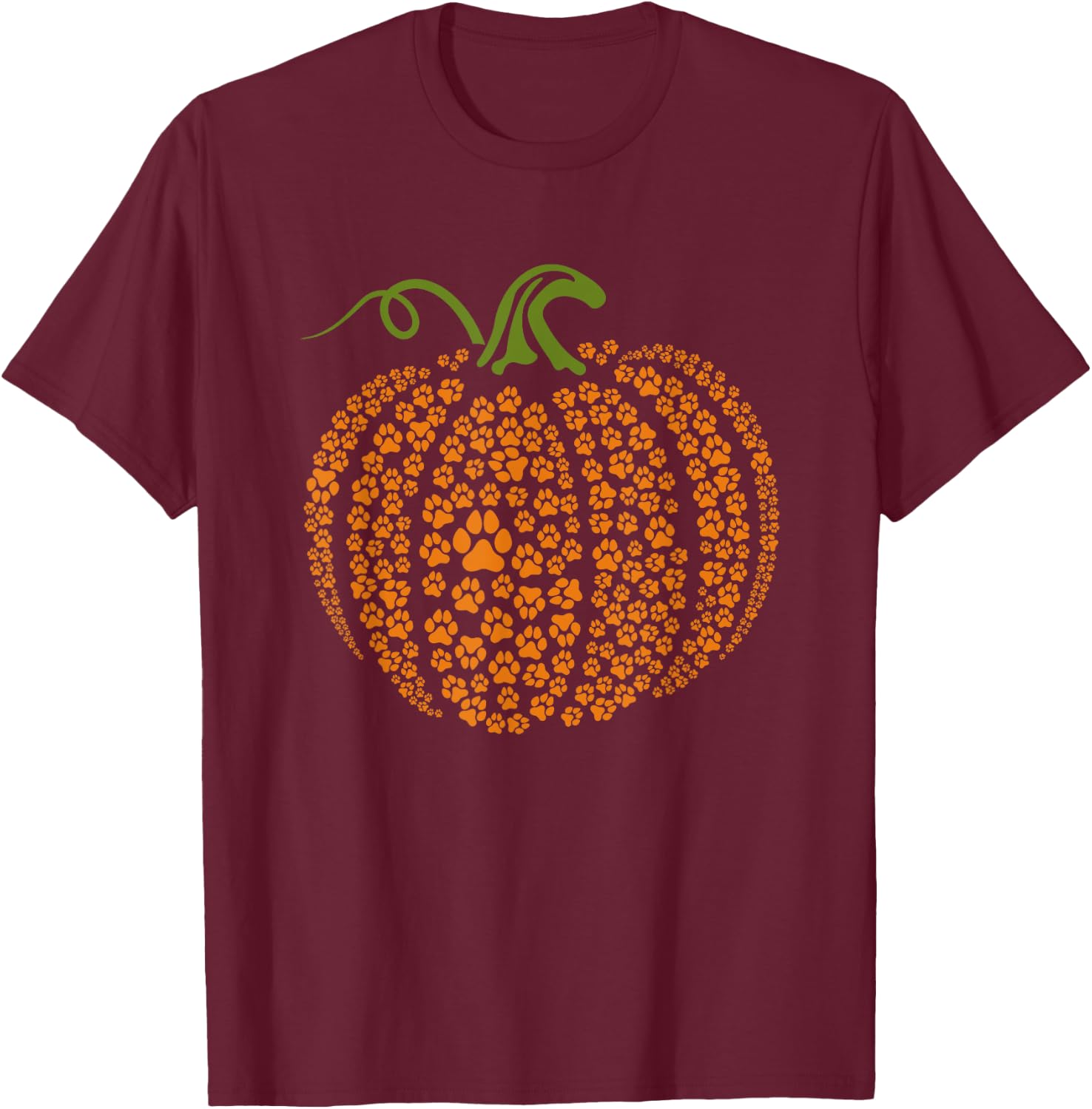 Pumpkin Dog Paw Print Lazy Halloween Costume Puppy Lover T-Shirt - T-Shirt | Maroon