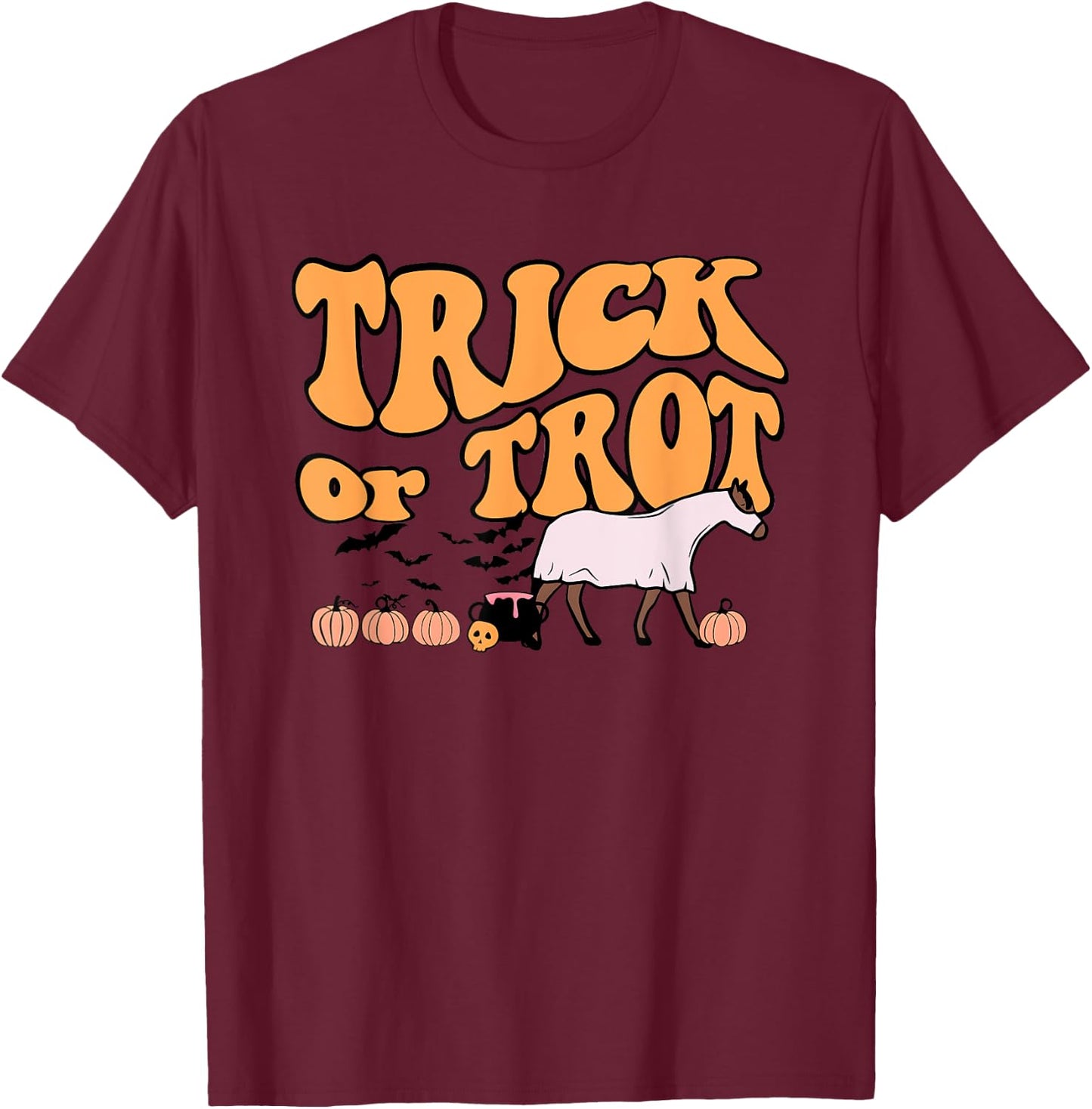 Retro Halloween Horse Spooky Horse Lover Trick Or Trot T-Shirt - T-Shirt | Maroon