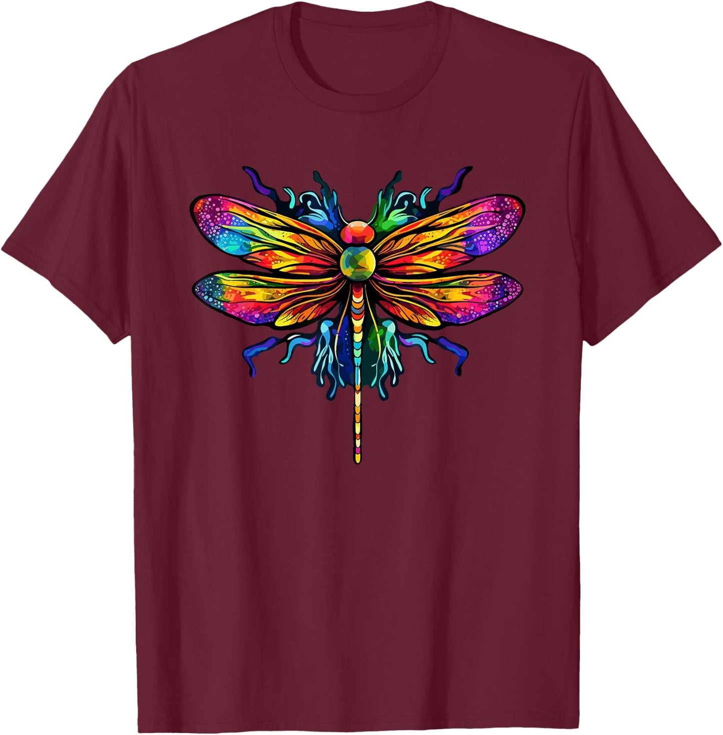 Colorful Dragonfly Art Dragonflies Tie-Dye T-Shirt - T-Shirt | Maroon