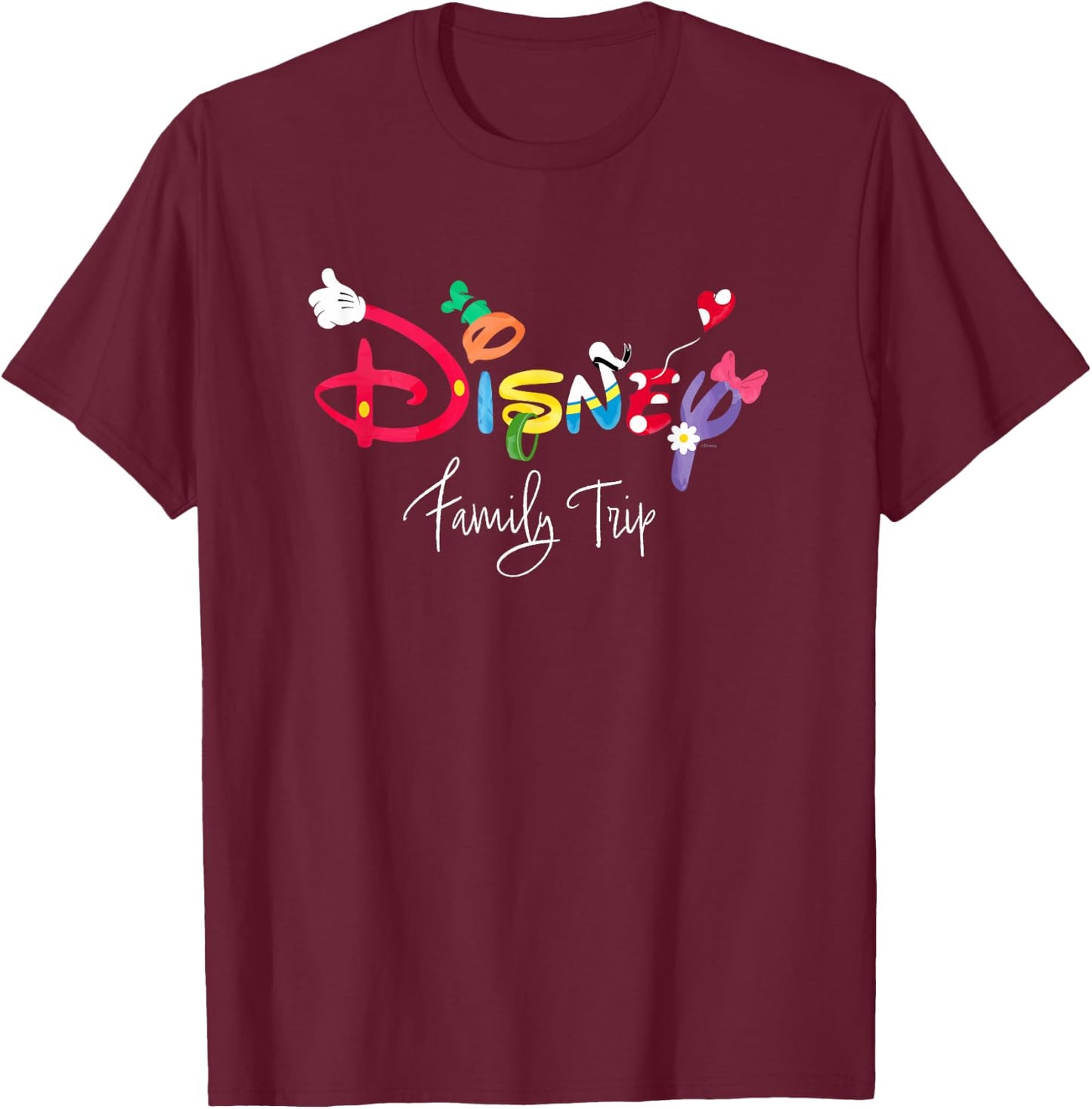 Disney Mickey & Friends Character Letters Disney Family Trip T-Shirt - T-Shirt | Maroon