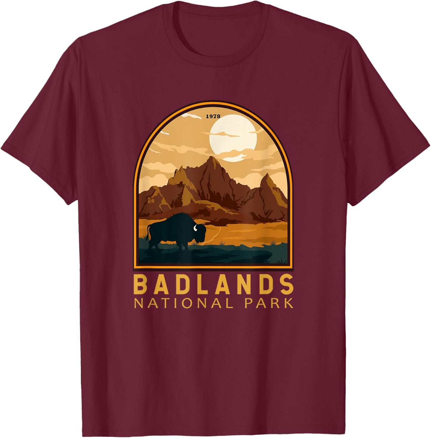 Badlands National Park South Dakota Vintage Emblem T-Shirt - T-Shirt | Maroon